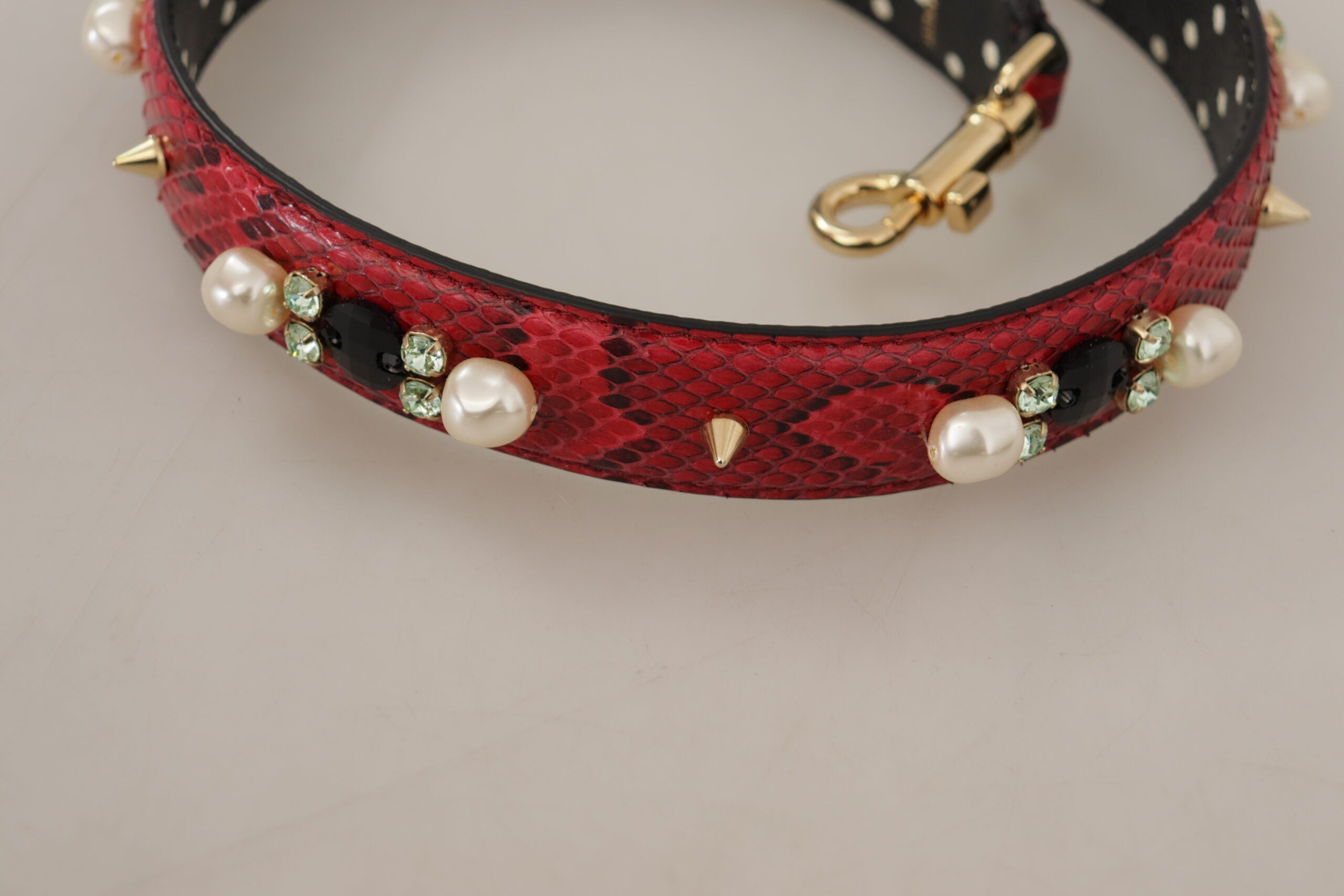 Dolce & Gabbana Red Python Leather Crystals Reversible Shoulder Strap - Lusso Punto