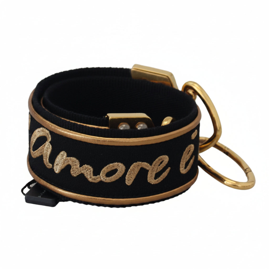 Dolce & Gabbana Black Gold Logo Print Brass Bag Shoulder Strap - Lusso Punto