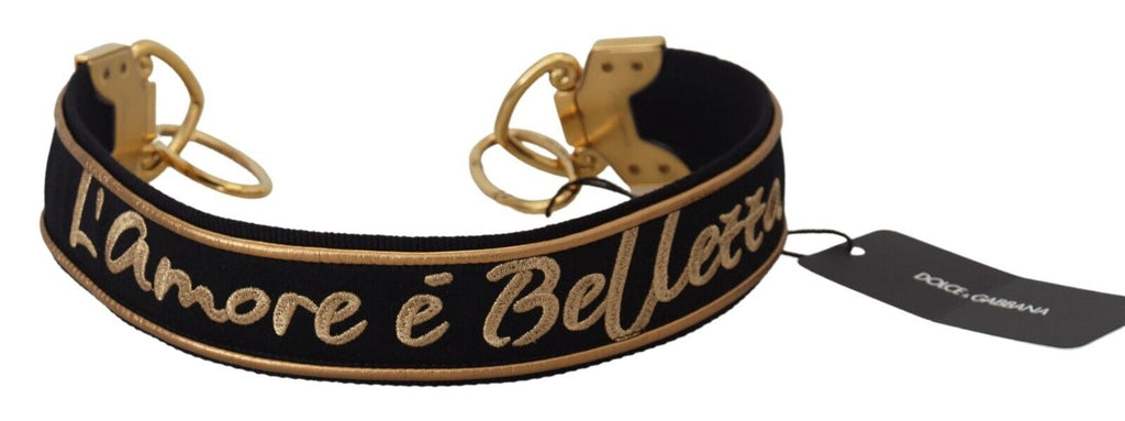 Dolce & Gabbana Black Gold Logo Print Brass Bag Shoulder Strap - Lusso Punto