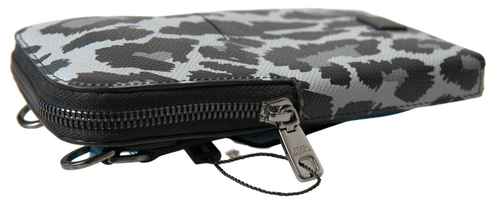 Dolce & Gabbana Gray Leopard Leather Men Purse Crossbody Sling Phone Bag - Lusso Punto