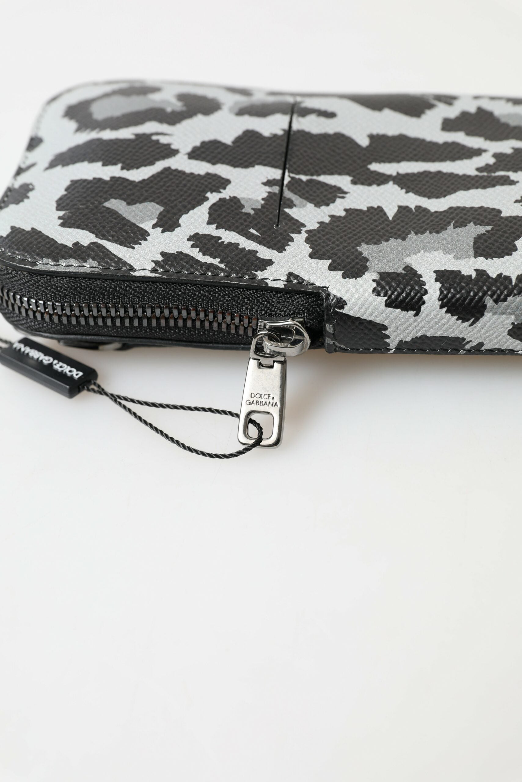 Dolce & Gabbana Gray Leopard Leather Men Purse Crossbody Sling Phone Bag - Lusso Punto