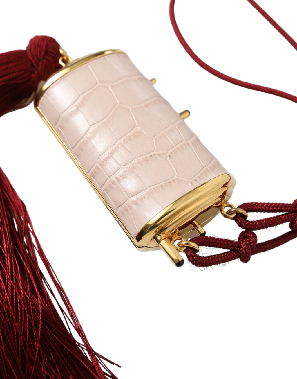 Dolce & Gabbana Pink Exotic Leather Mini Mirror Tassel Makeup Bag - Lusso Punto