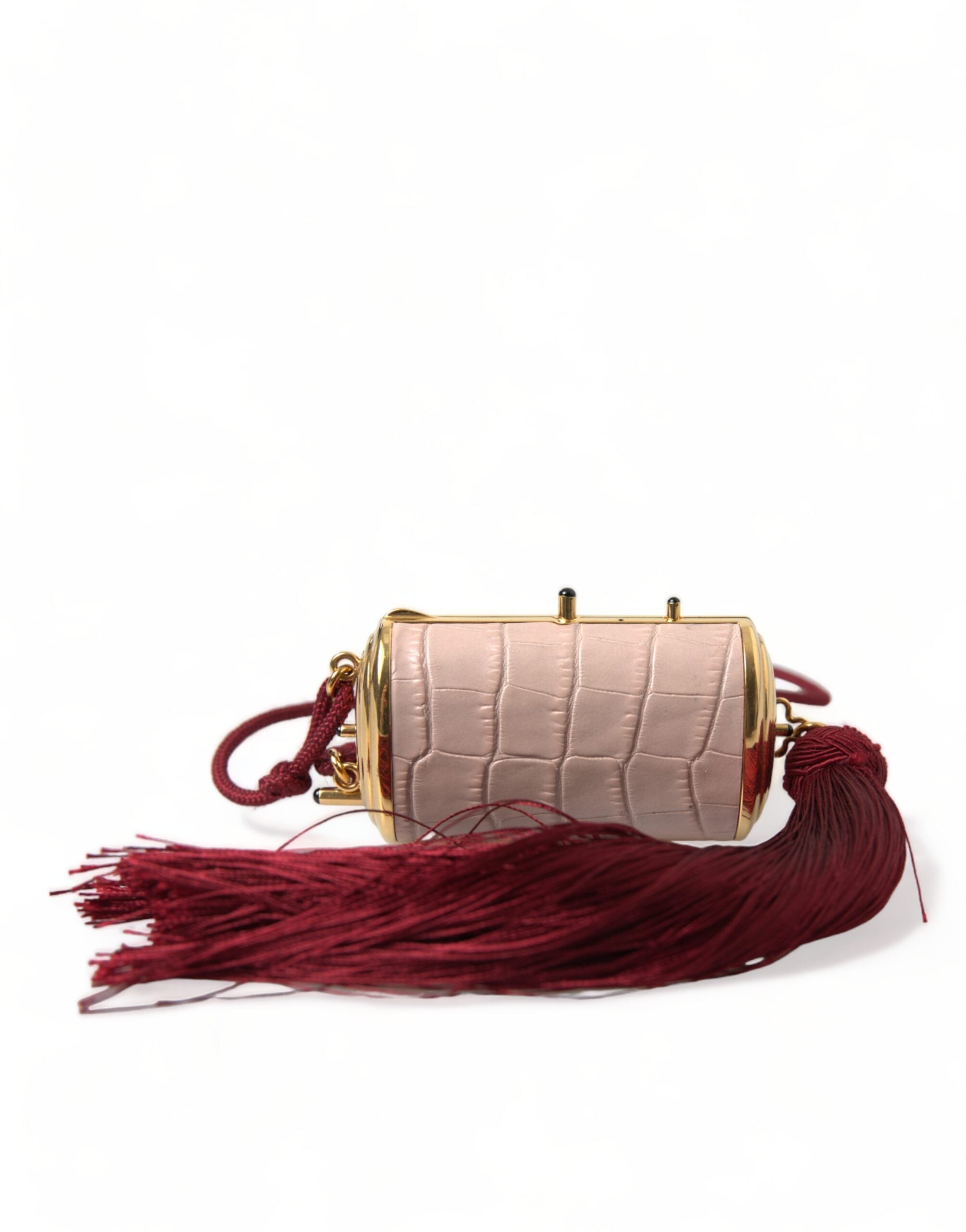 Dolce & Gabbana Pink Exotic Leather Mini Mirror Tassel Makeup Bag - Lusso Punto