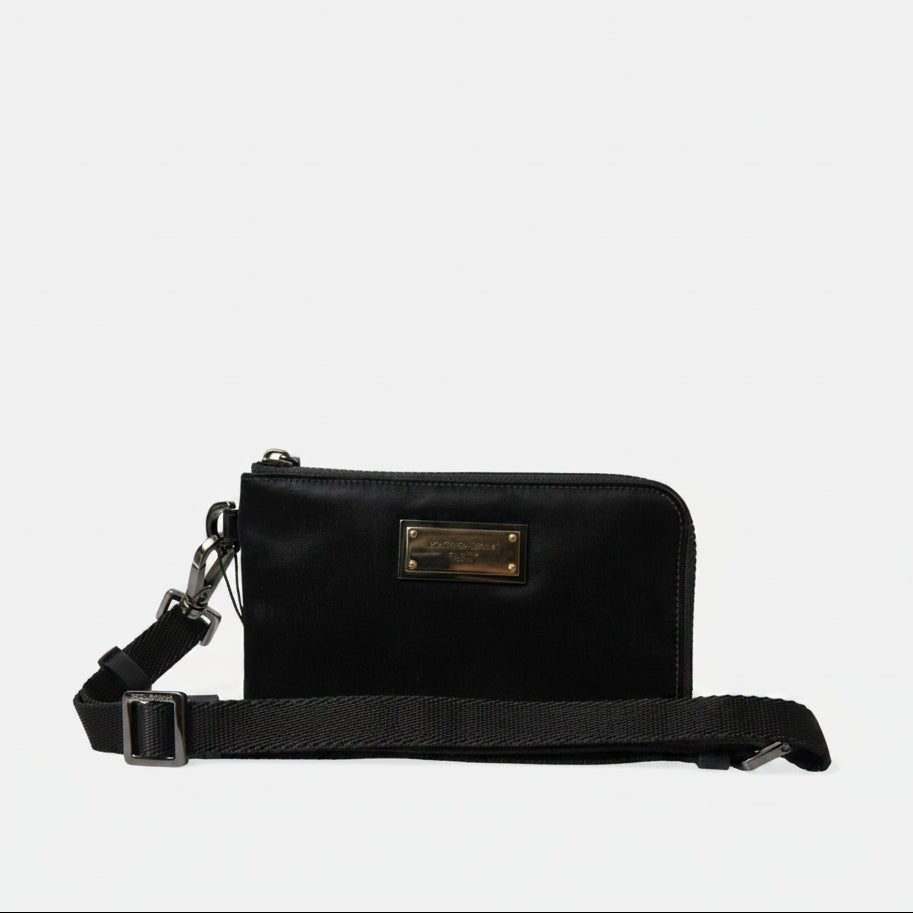 Dolce & Gabbana Black Nylon Logo Plaque Keyring Pouch Clutch Bag - Lusso Punto
