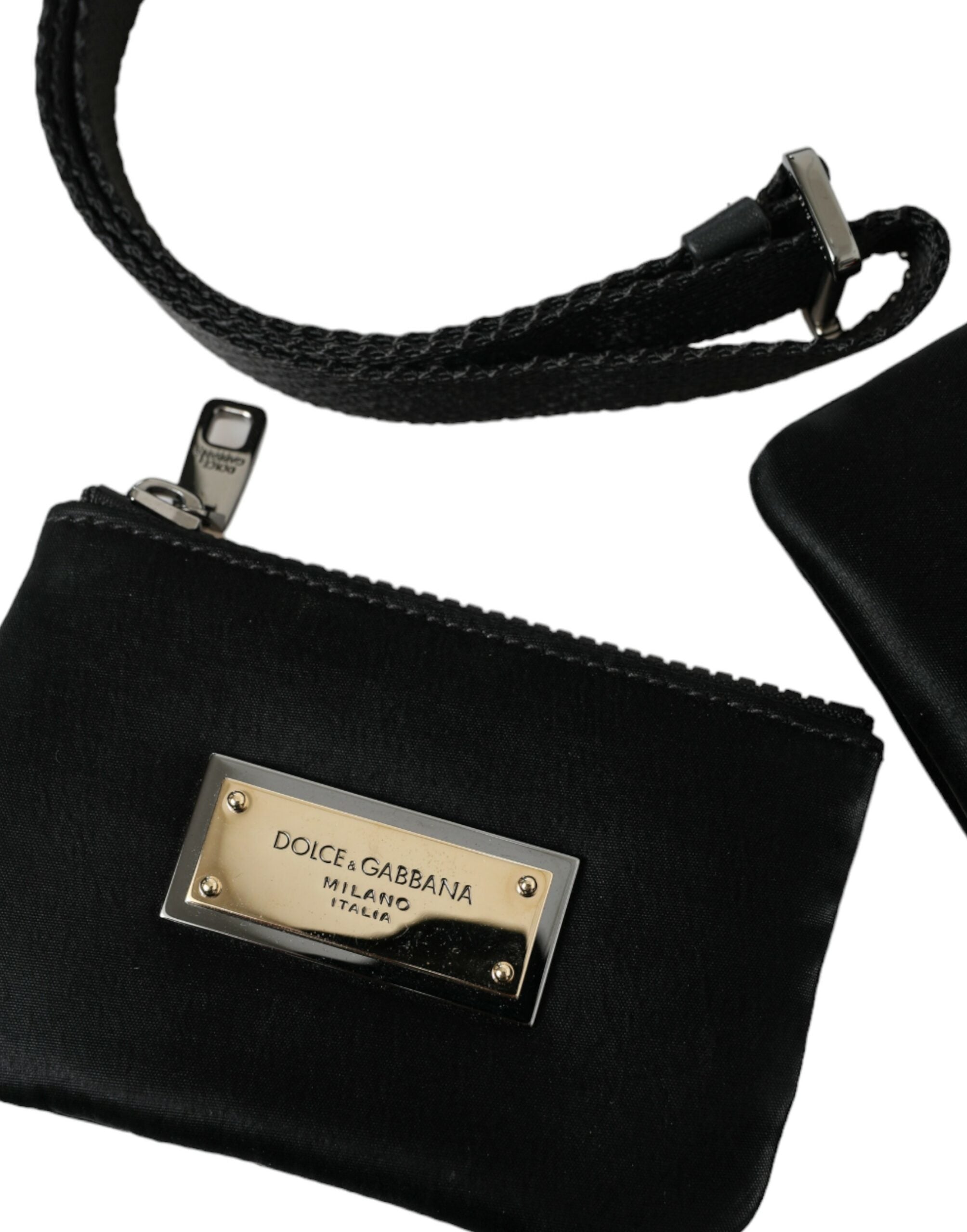 Dolce & Gabbana Black Nylon Logo Plaque Keyring Pouch Clutch Bag - Lusso Punto