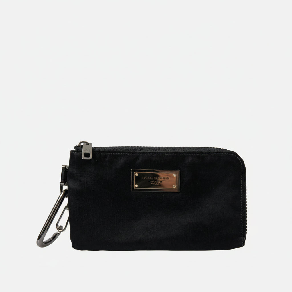 Dolce & Gabbana Black Nylon Logo Plaque Keyring Pouch Clutch Bags - Lusso Punto