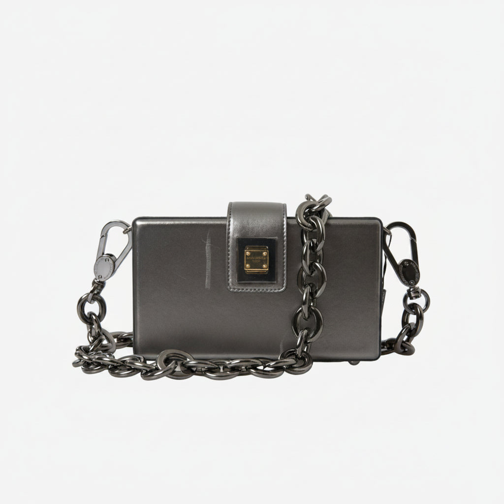 Dolce & Gabbana Metallic Gray Calfskin Leather DG BOX Shoulder Bag - Lusso Punto