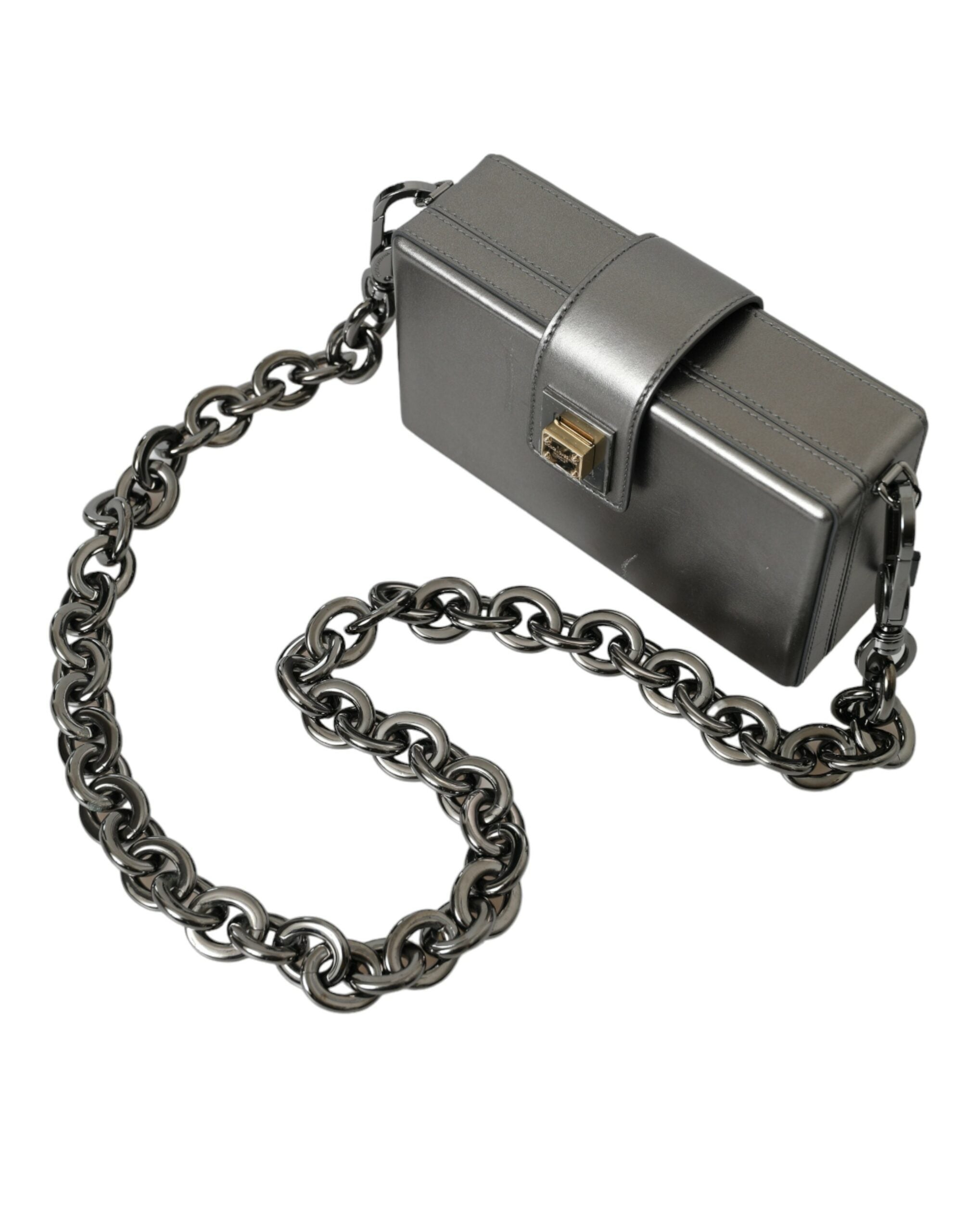 Dolce & Gabbana Metallic Gray Calfskin Leather DG BOX Shoulder Bag - Lusso Punto