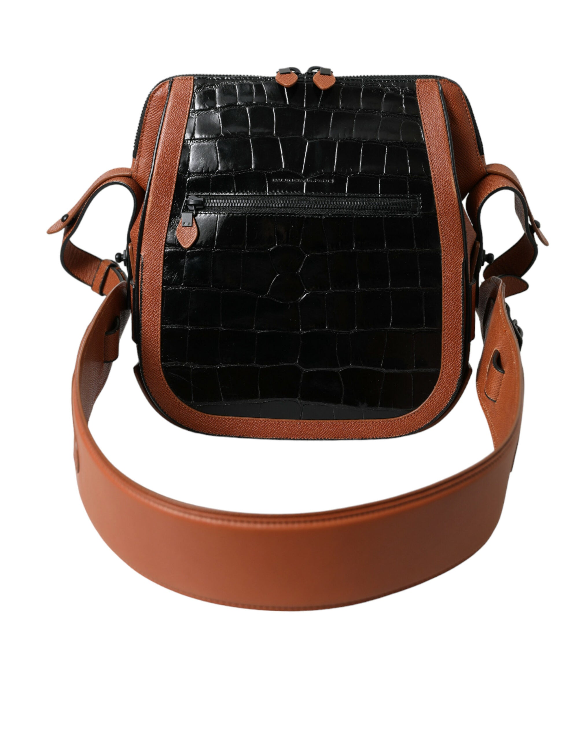 Balenciaga Black Brown Exotic Skin Leather Vertical Crossbody Purse Bag - Lusso Punto