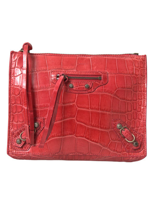 Balenciaga Red Exotic Skin Leather Classic Pouch Purse Wristlet Bag - Lusso Punto