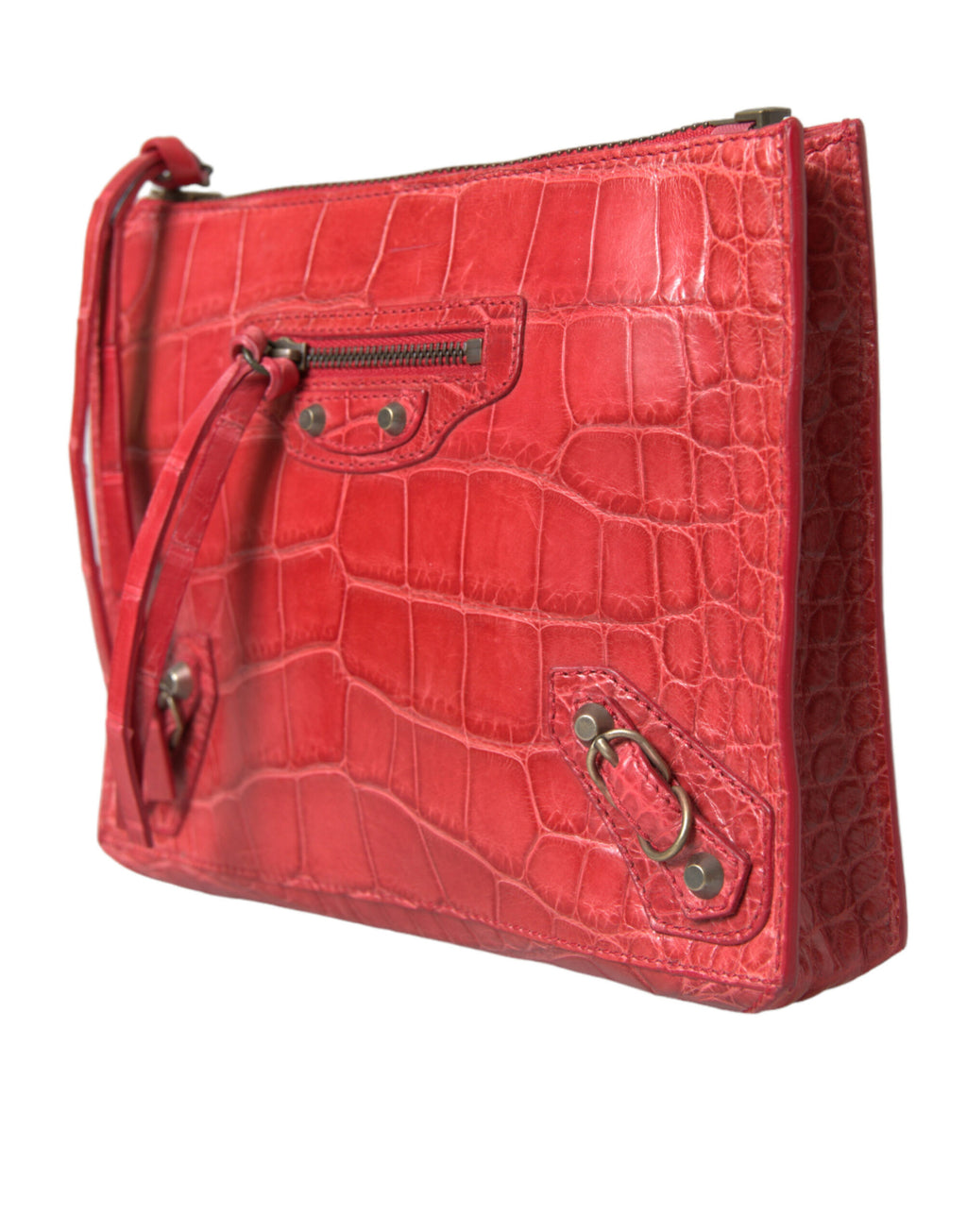 Balenciaga Red Exotic Skin Leather Classic Pouch Purse Wristlet Bag - Lusso Punto