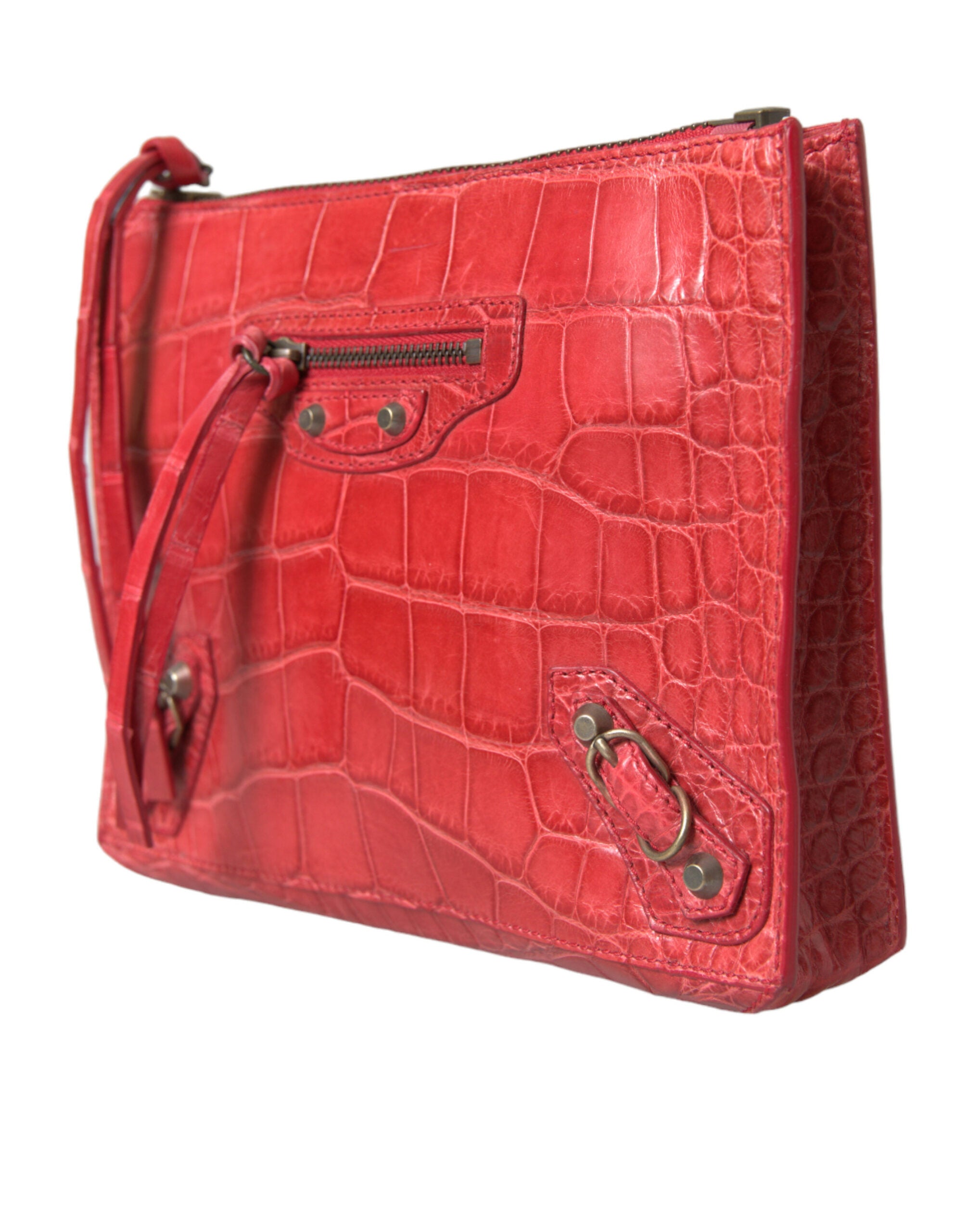 Balenciaga Red Exotic Skin Leather Classic Pouch Purse Wristlet Bag - Lusso Punto