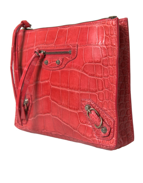 Balenciaga Red Exotic Skin Leather Classic Pouch Purse Wristlet Bag - Lusso Punto
