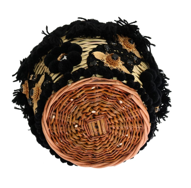 Dolce & Gabbana Beige Straw Snakeskin Pom Pom Crystal AGNESE Bag - Lusso Punto