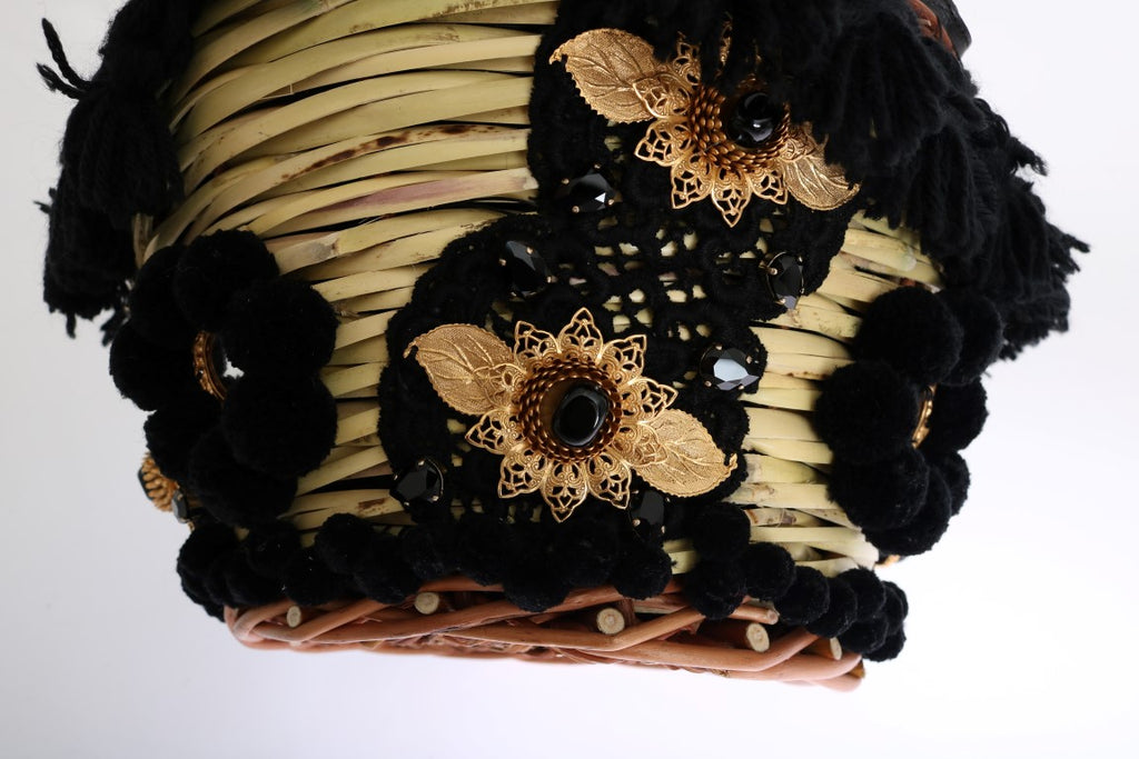 Dolce & Gabbana Beige Straw Snakeskin Pom Pom Crystal AGNESE Bag - Lusso Punto