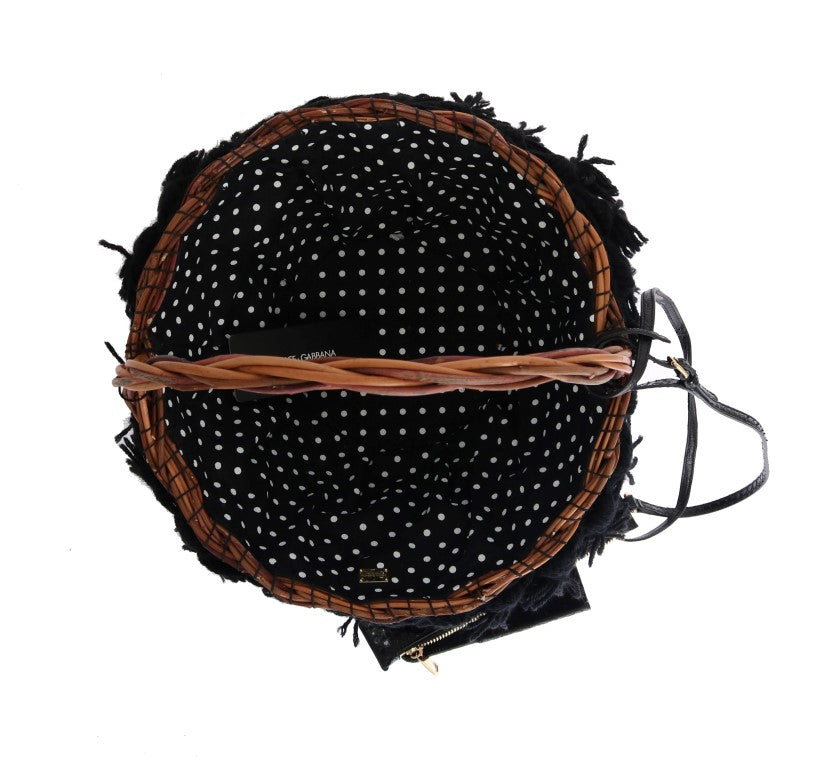 Dolce & Gabbana Beige Straw Snakeskin Pom Pom Crystal AGNESE Bag - Lusso Punto