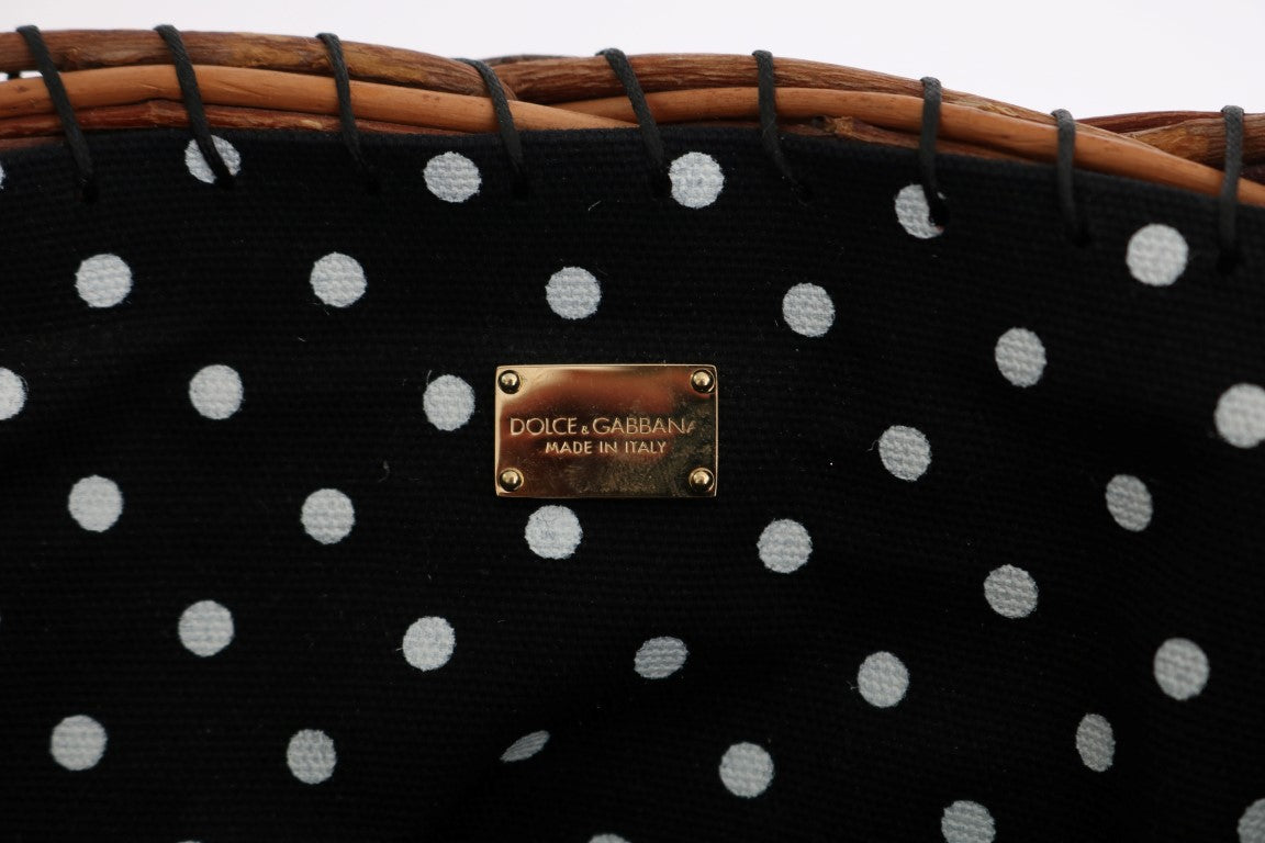 Dolce & Gabbana Beige Straw Snakeskin Pom Pom Crystal AGNESE Bag - Lusso Punto