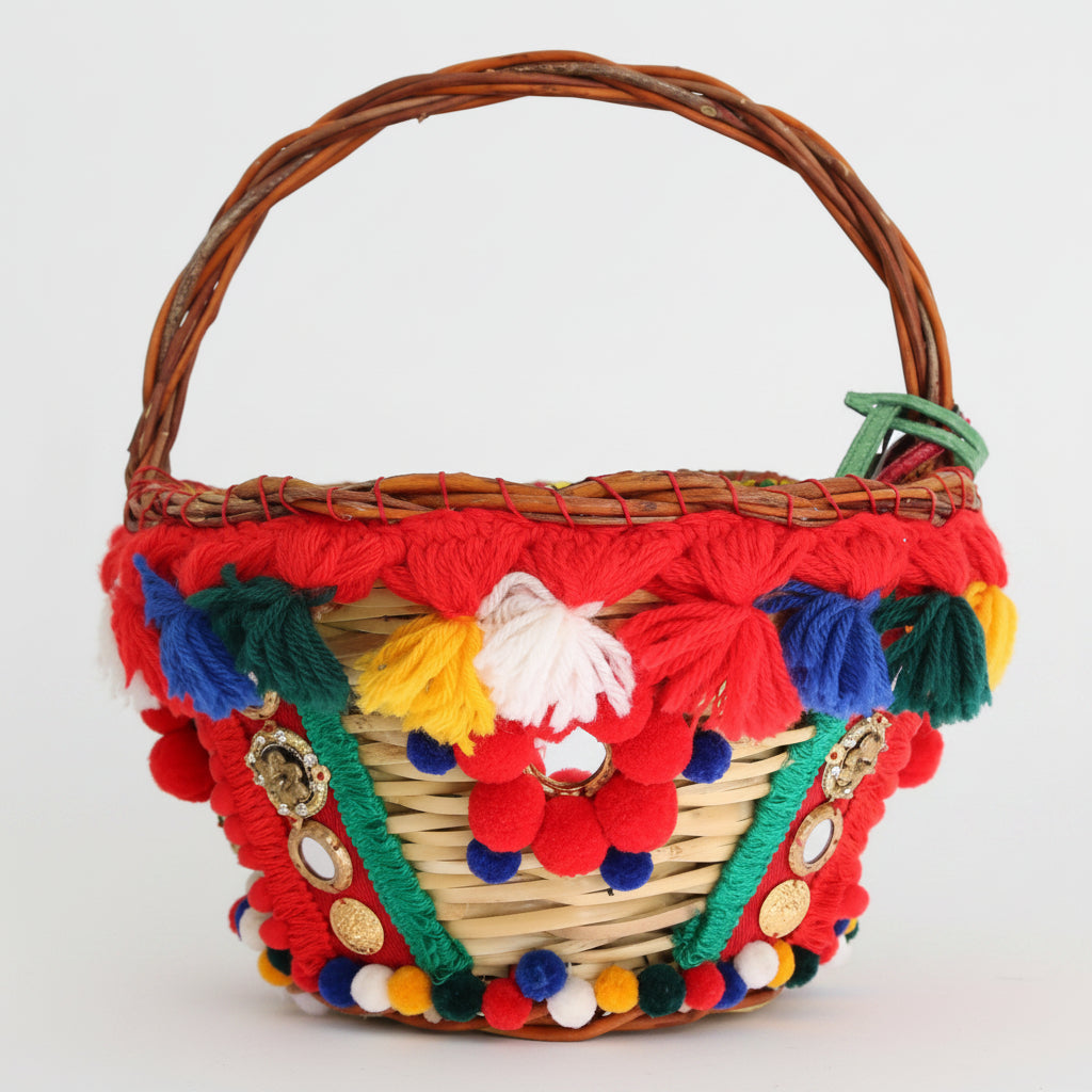 Dolce & Gabbana Multicolor AGNESE Straw Crystal  Pom Pom Bag - Lusso Punto