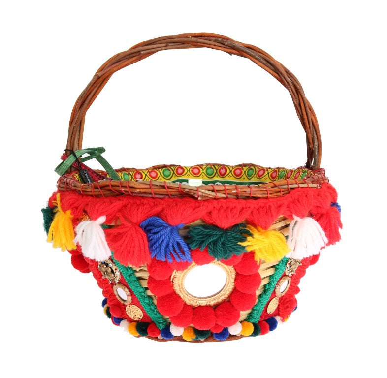 Dolce & Gabbana Multicolor AGNESE Straw Crystal  Pom Pom Bag - Lusso Punto