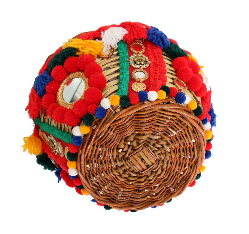 Dolce & Gabbana Multicolor AGNESE Straw Crystal  Pom Pom Bag - Lusso Punto