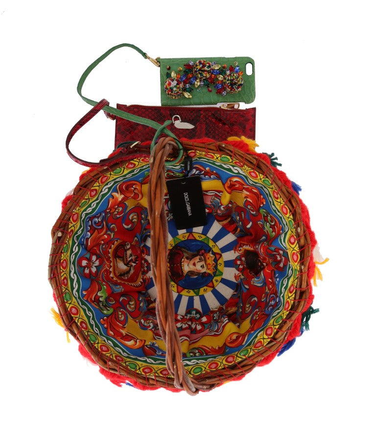 Dolce & Gabbana Multicolor AGNESE Straw Crystal  Pom Pom Bag - Lusso Punto