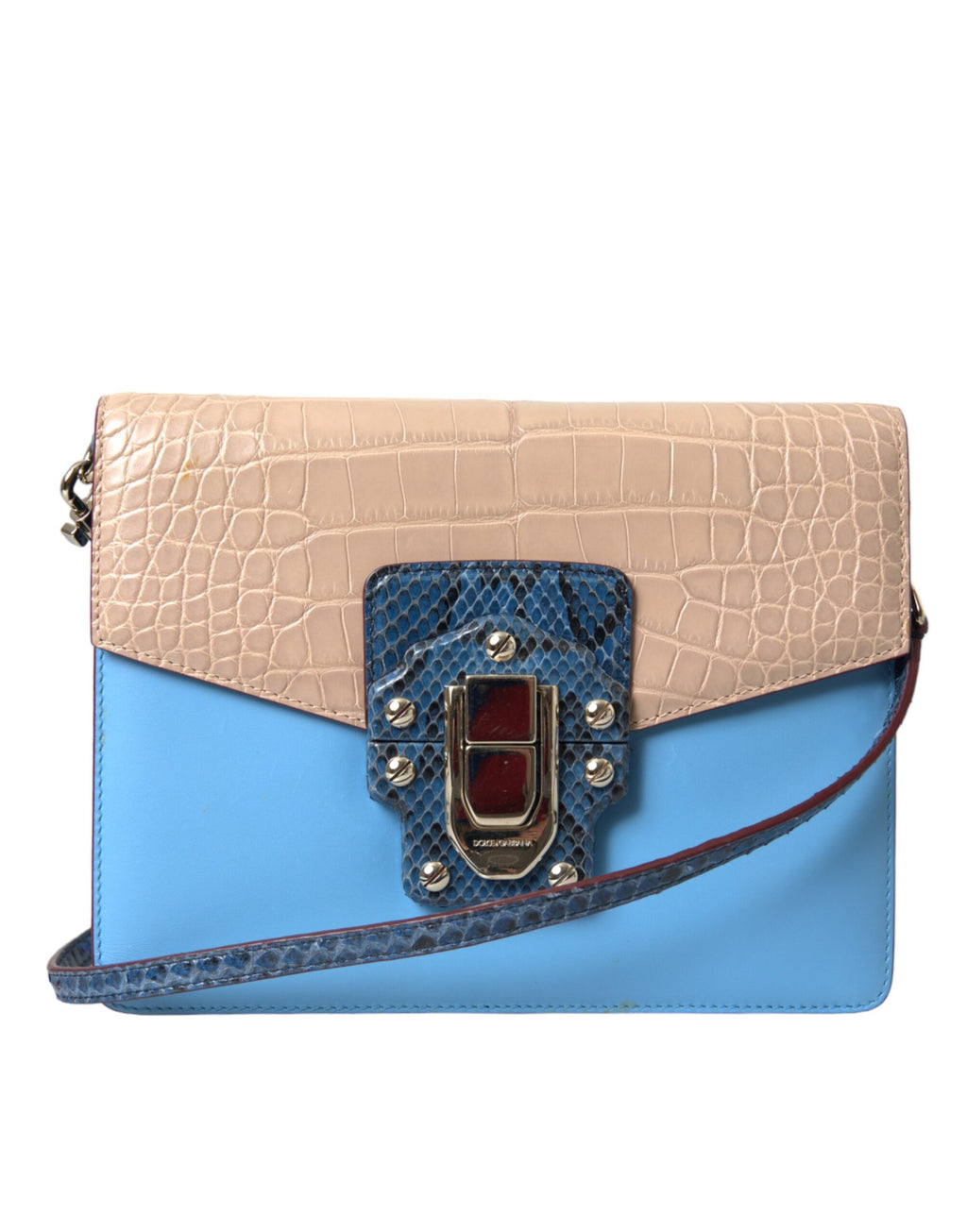 Dolce & Gabbana Blue Beige Exotic Leather LUCIA Crossbody Purse Bag - Lusso Punto