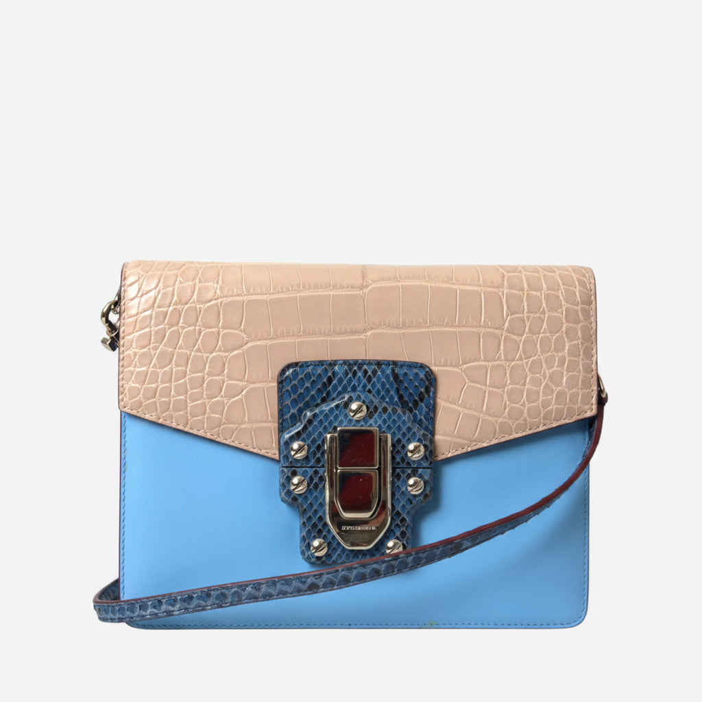 Dolce & Gabbana Blue Beige Exotic Leather LUCIA Crossbody Purse Bag - Lusso Punto