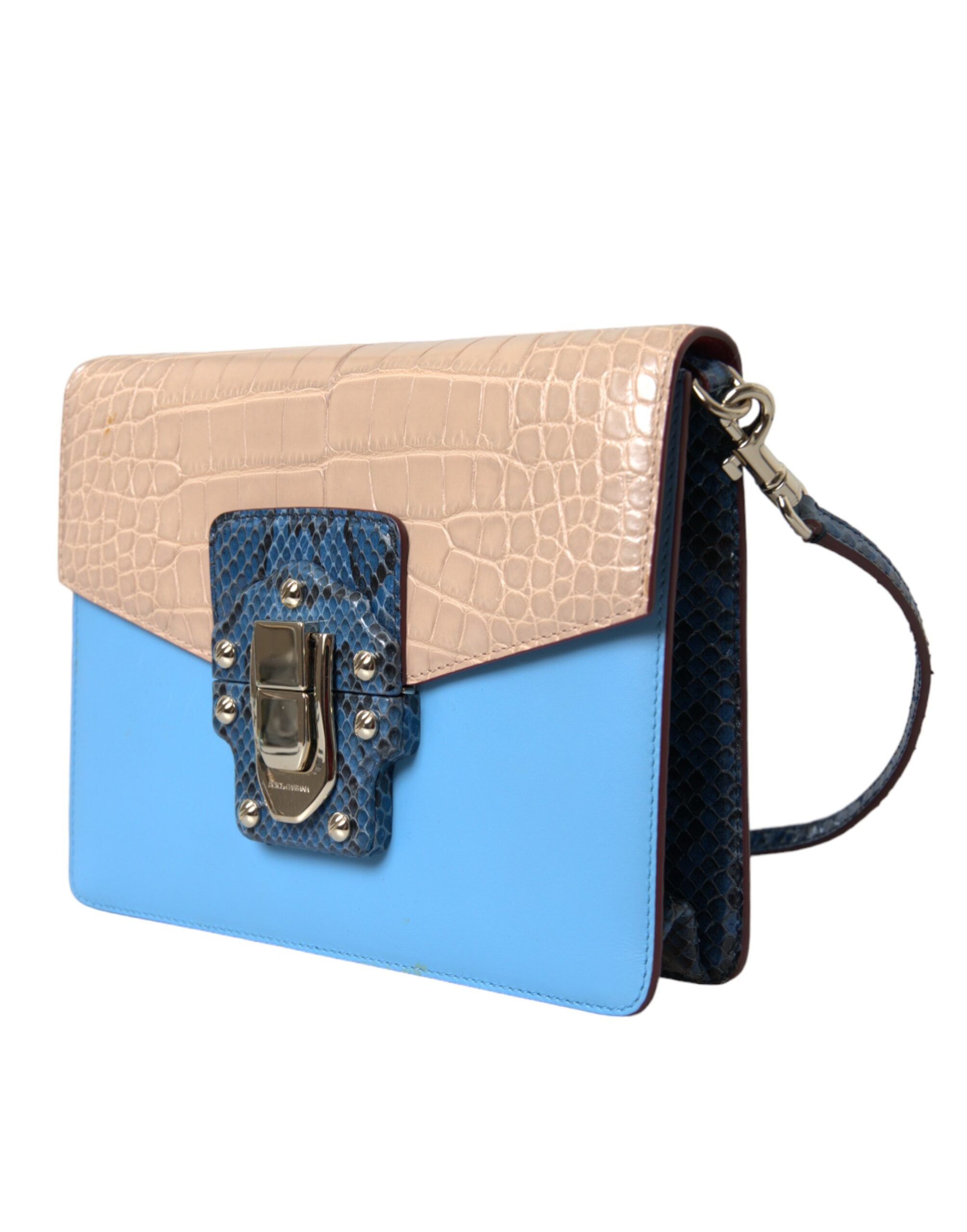 Dolce & Gabbana Blue Beige Exotic Leather LUCIA Crossbody Purse Bag - Lusso Punto