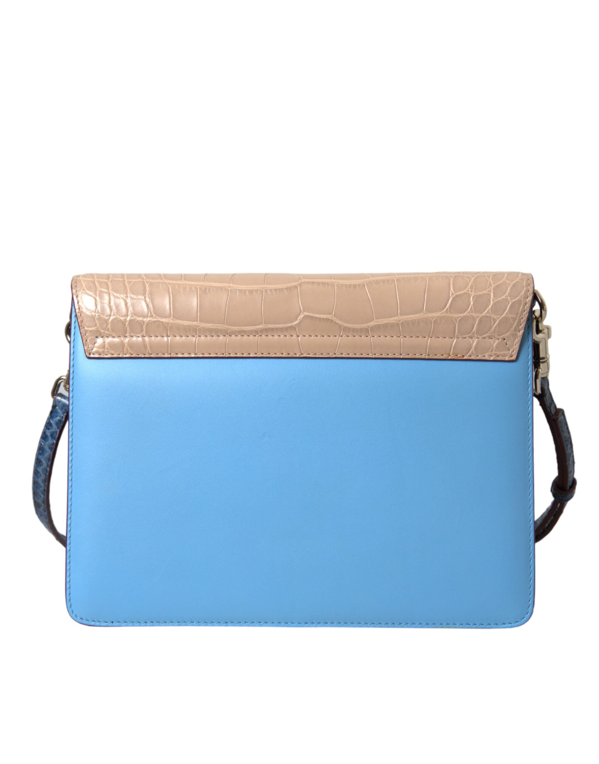 Dolce & Gabbana Blue Beige Exotic Leather LUCIA Crossbody Purse Bag - Lusso Punto