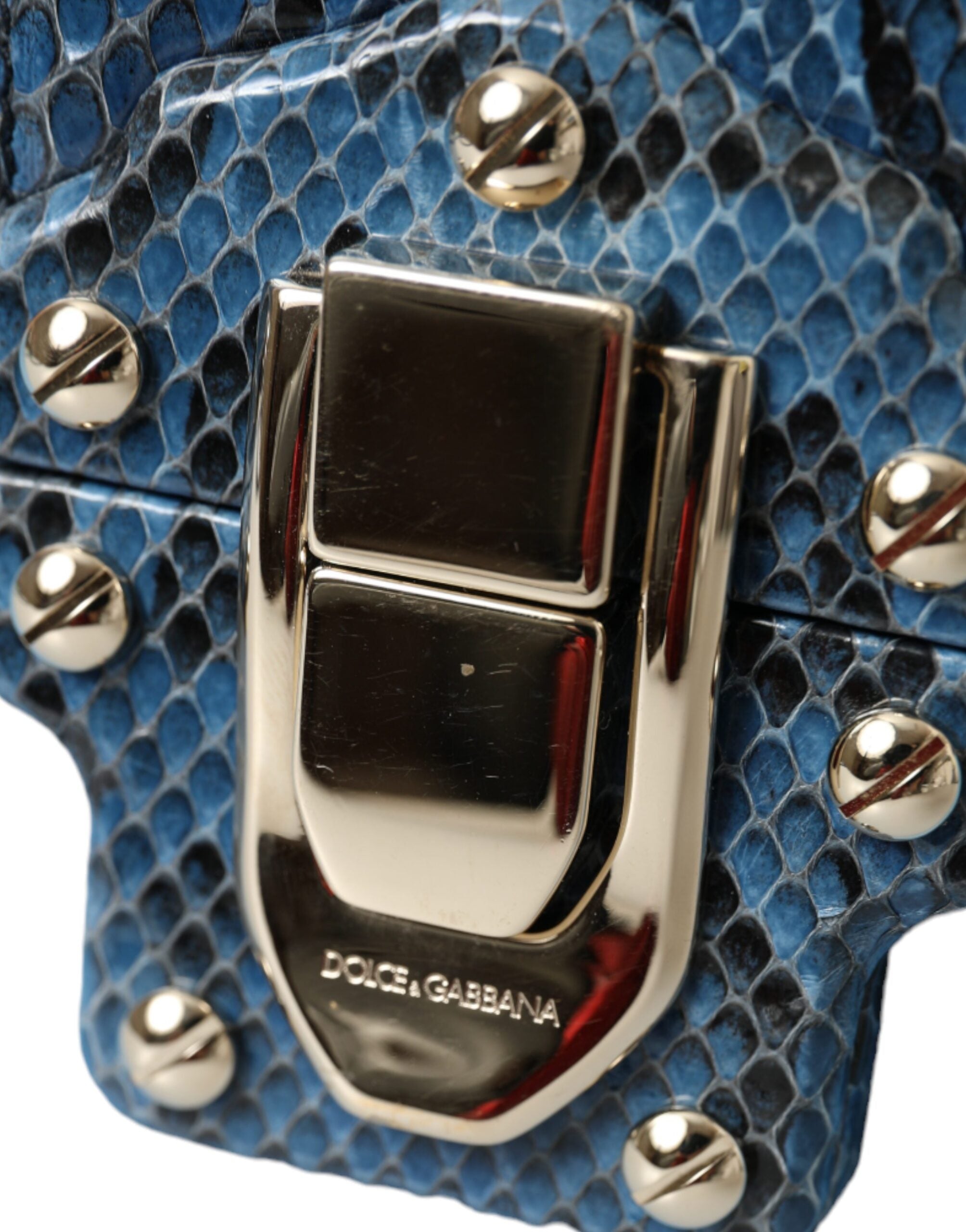 Dolce & Gabbana Blue Beige Exotic Leather LUCIA Crossbody Purse Bag - Lusso Punto