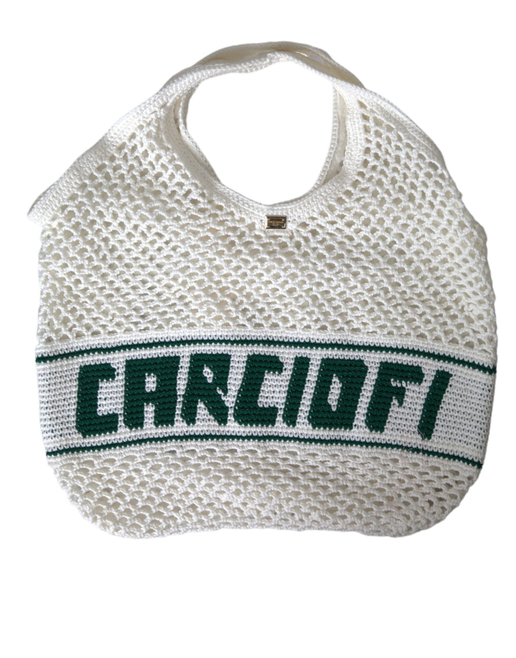 Dolce & Gabbana White Green Knitted Cotton Logo Shopping Tote Bag - Lusso Punto