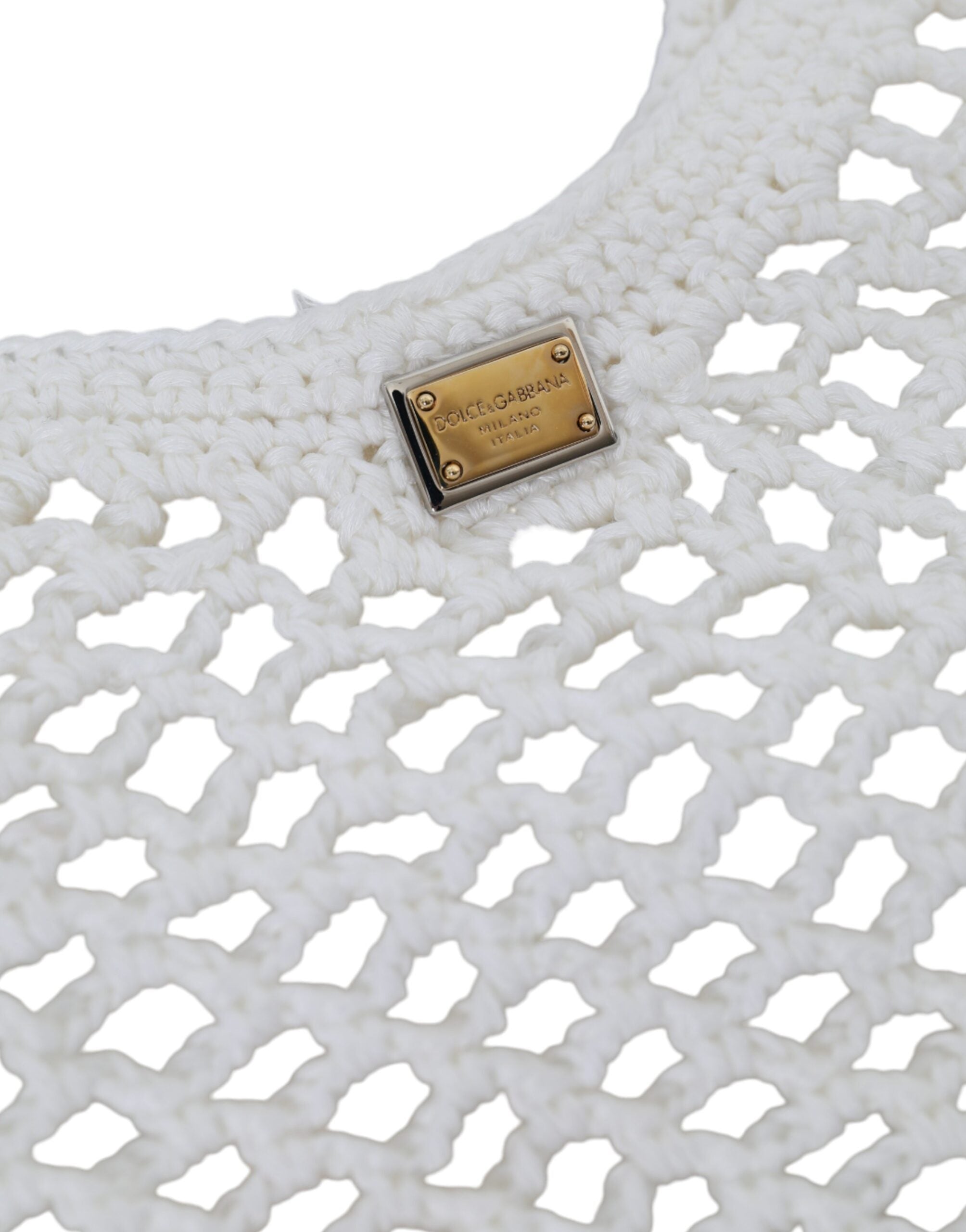 Dolce & Gabbana White Green Knitted Cotton Logo Shopping Tote Bag - Lusso Punto