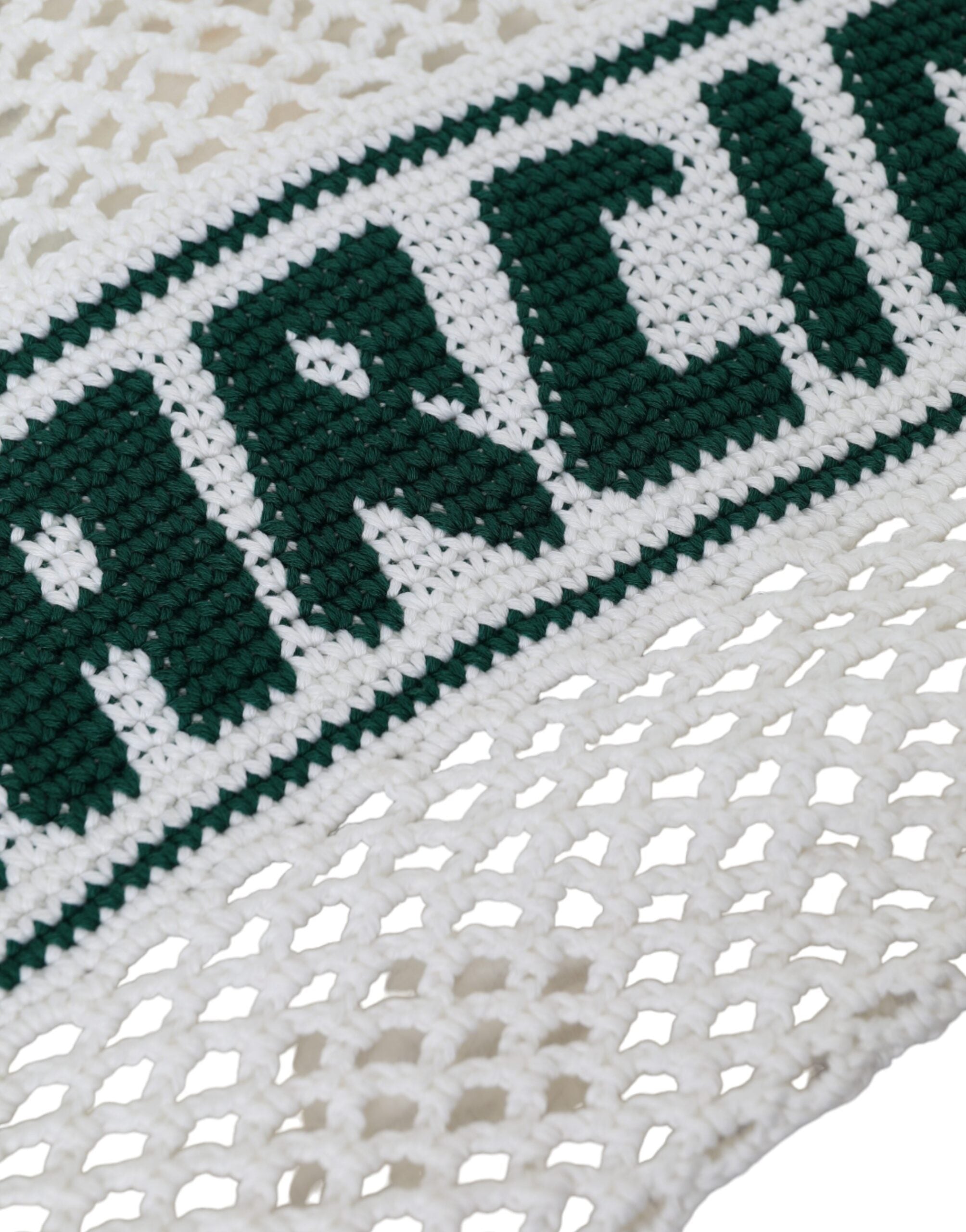Dolce & Gabbana White Green Knitted Cotton Logo Shopping Tote Bag - Lusso Punto
