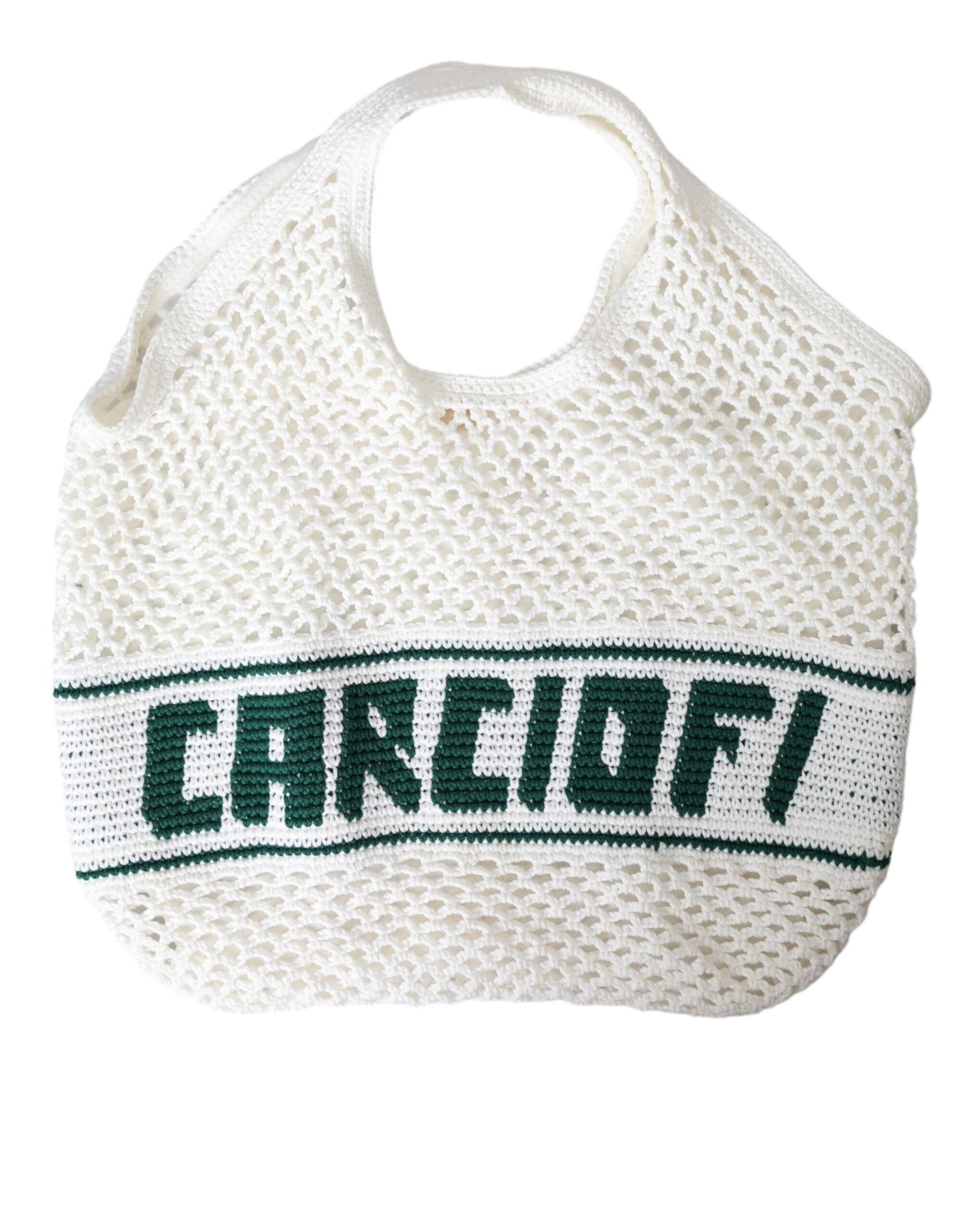 Dolce & Gabbana White Green Knitted Cotton Logo Shopping Tote Bag - Lusso Punto