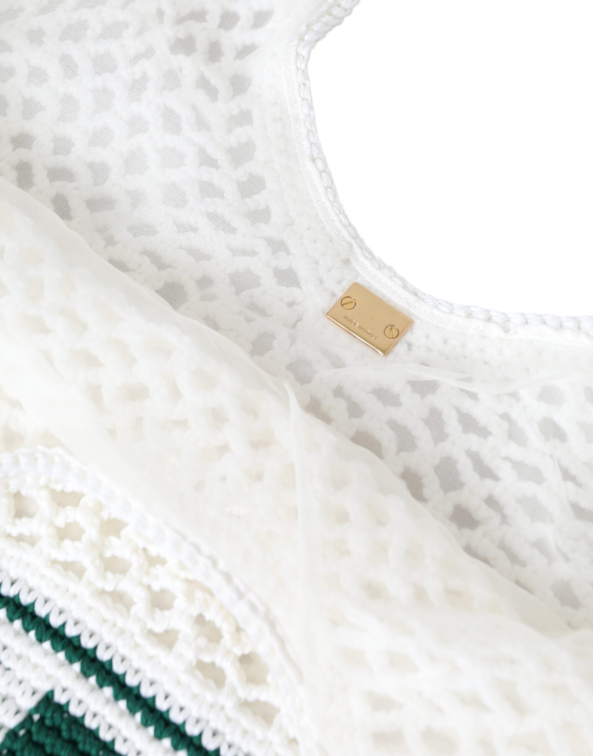 Dolce & Gabbana White Green Knitted Cotton Logo Shopping Tote Bag - Lusso Punto