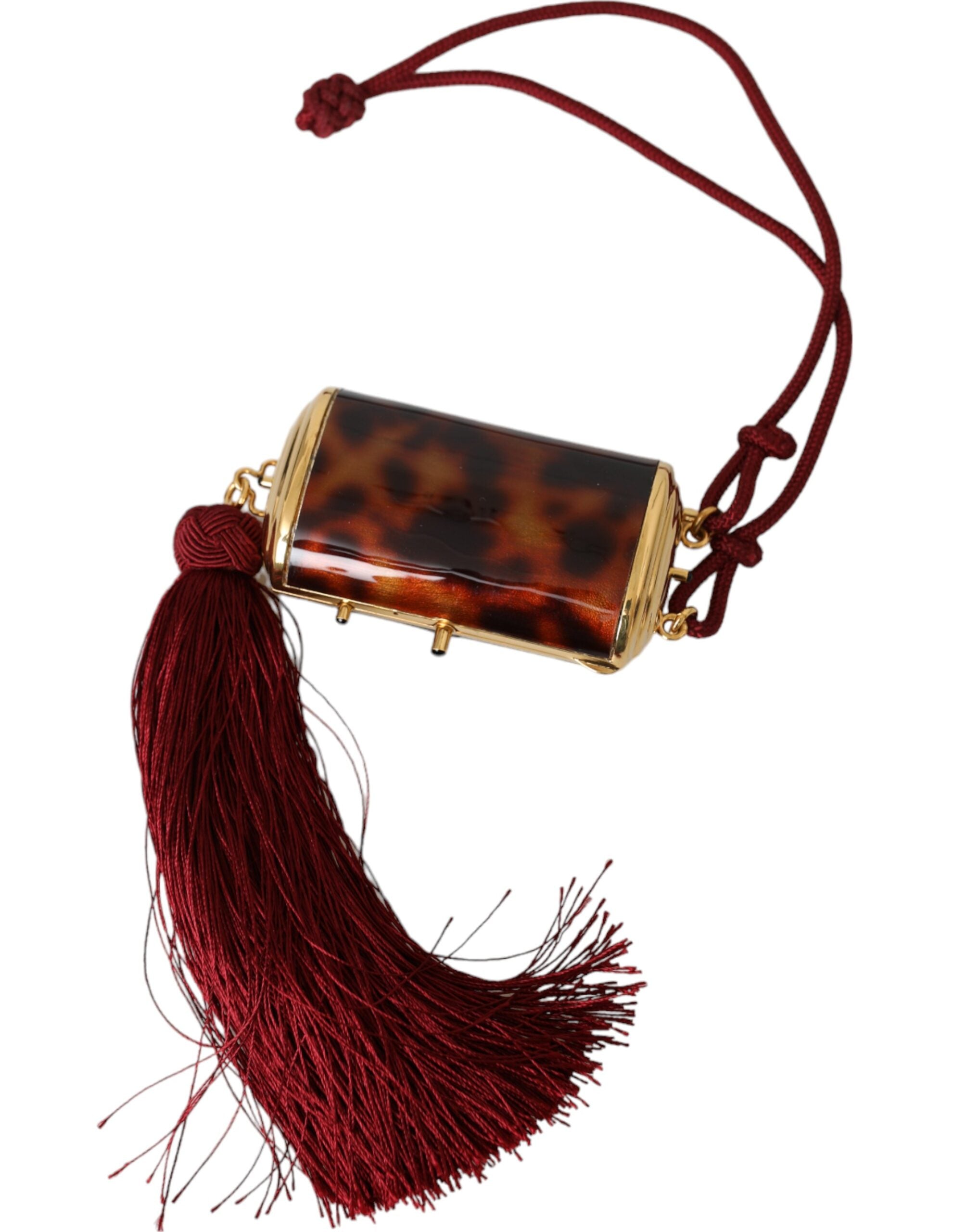 Dolce & Gabbana Brown Leopard Mini Mirror Tassel Make Up Holder Bag - Lusso Punto