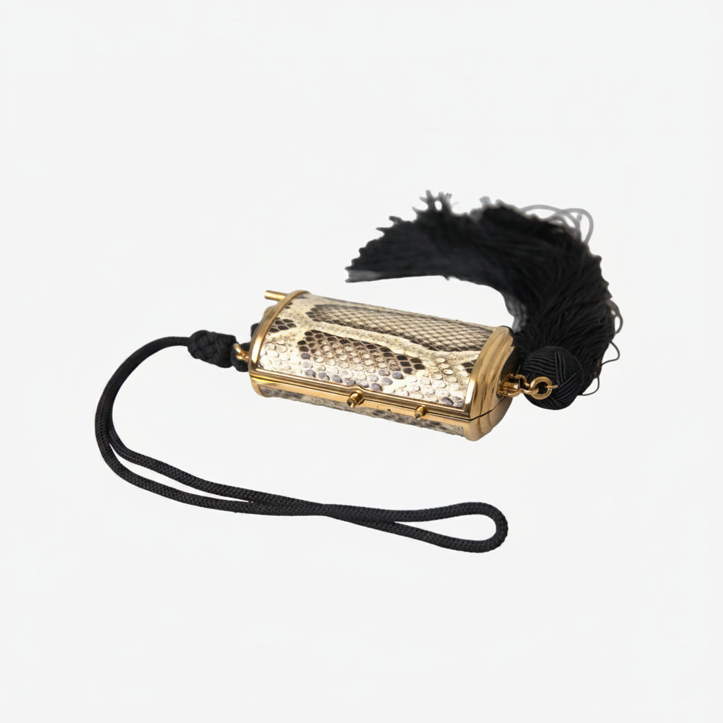 Dolce & Gabbana Beige Exotic Leather Mini Mirror Tassel Make Up Holder Bag - Lusso Punto