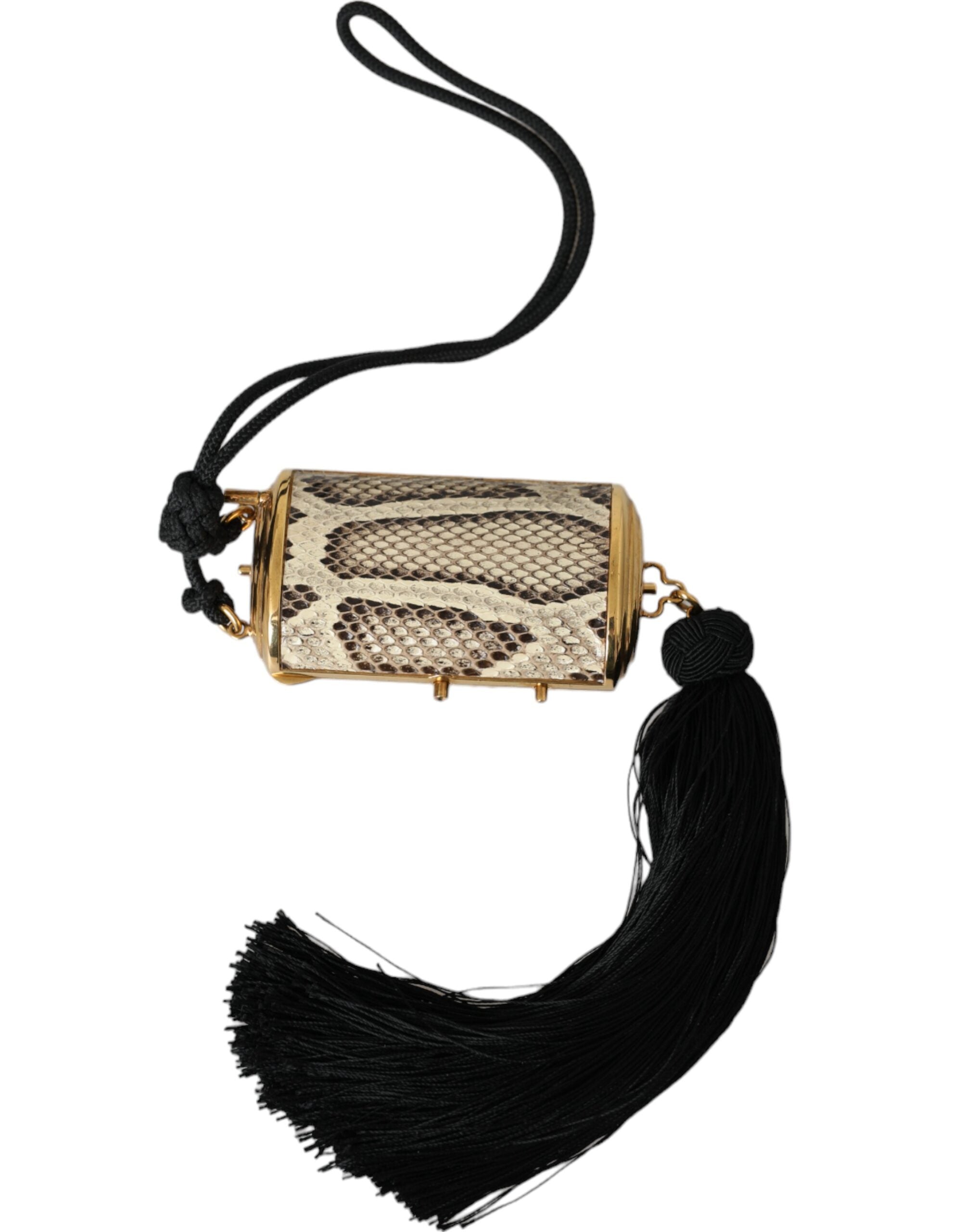 Dolce & Gabbana Beige Exotic Leather Mini Mirror Tassel Make Up Holder Bag - Lusso Punto