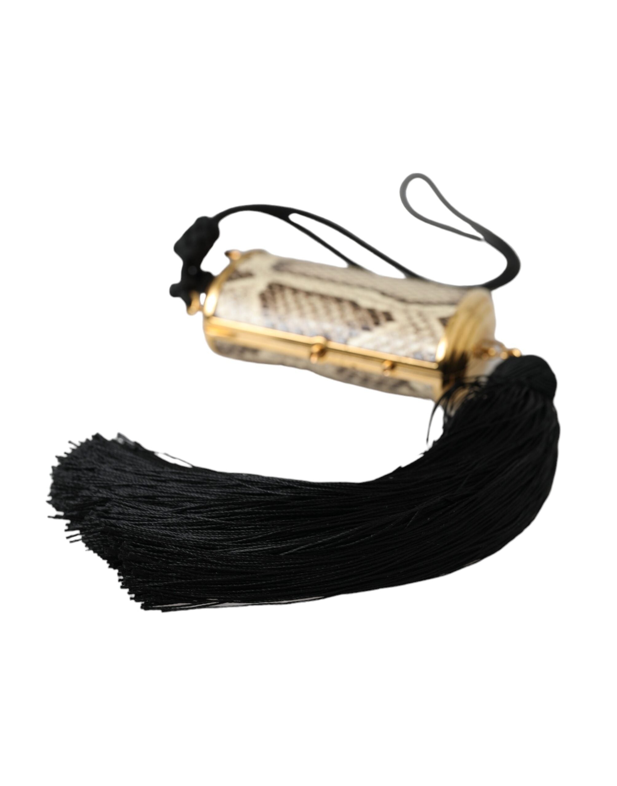 Dolce & Gabbana Beige Exotic Leather Mini Mirror Tassel Make Up Holder Bag - Lusso Punto