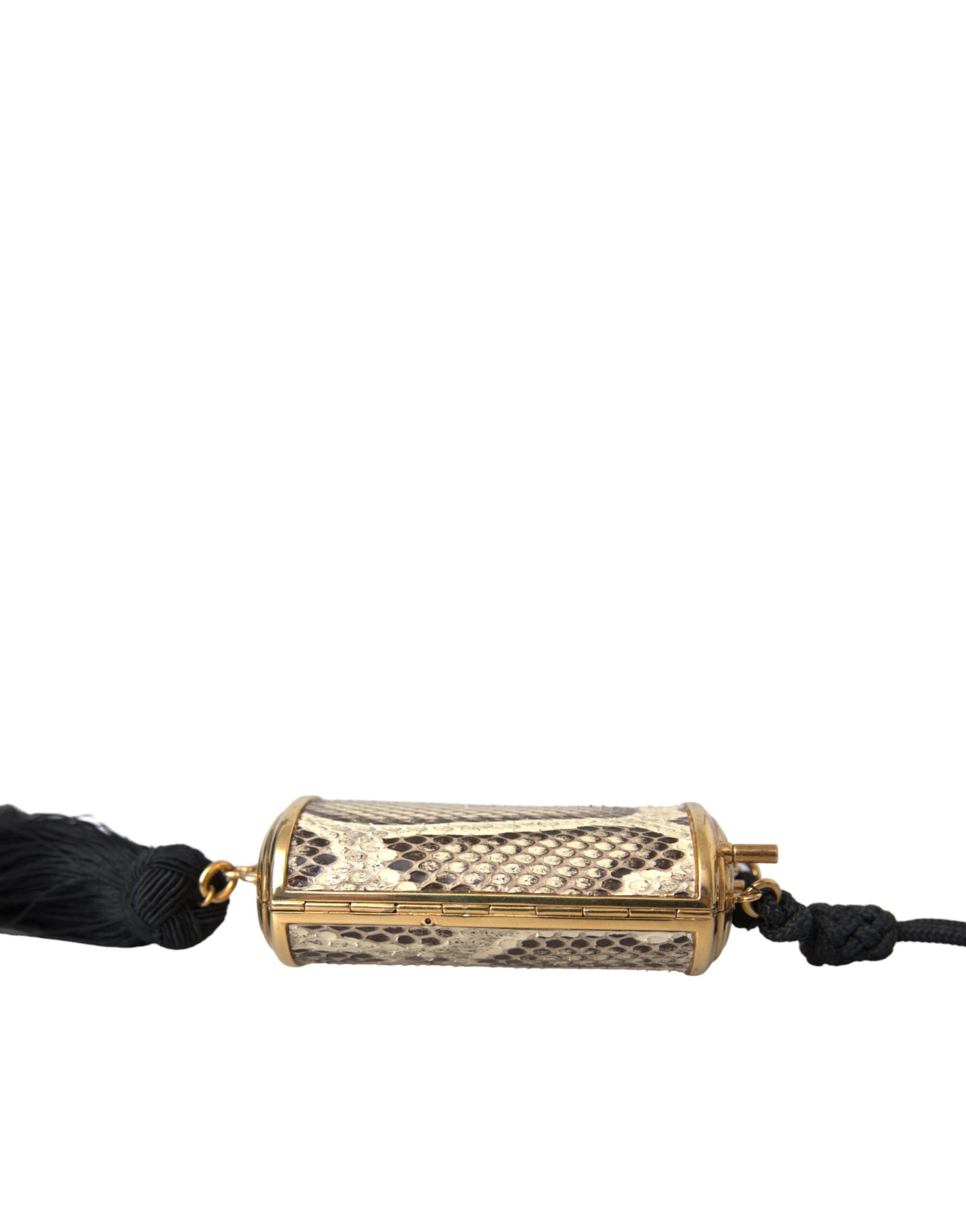 Dolce & Gabbana Beige Exotic Leather Mini Mirror Tassel Make Up Holder Bag - Lusso Punto