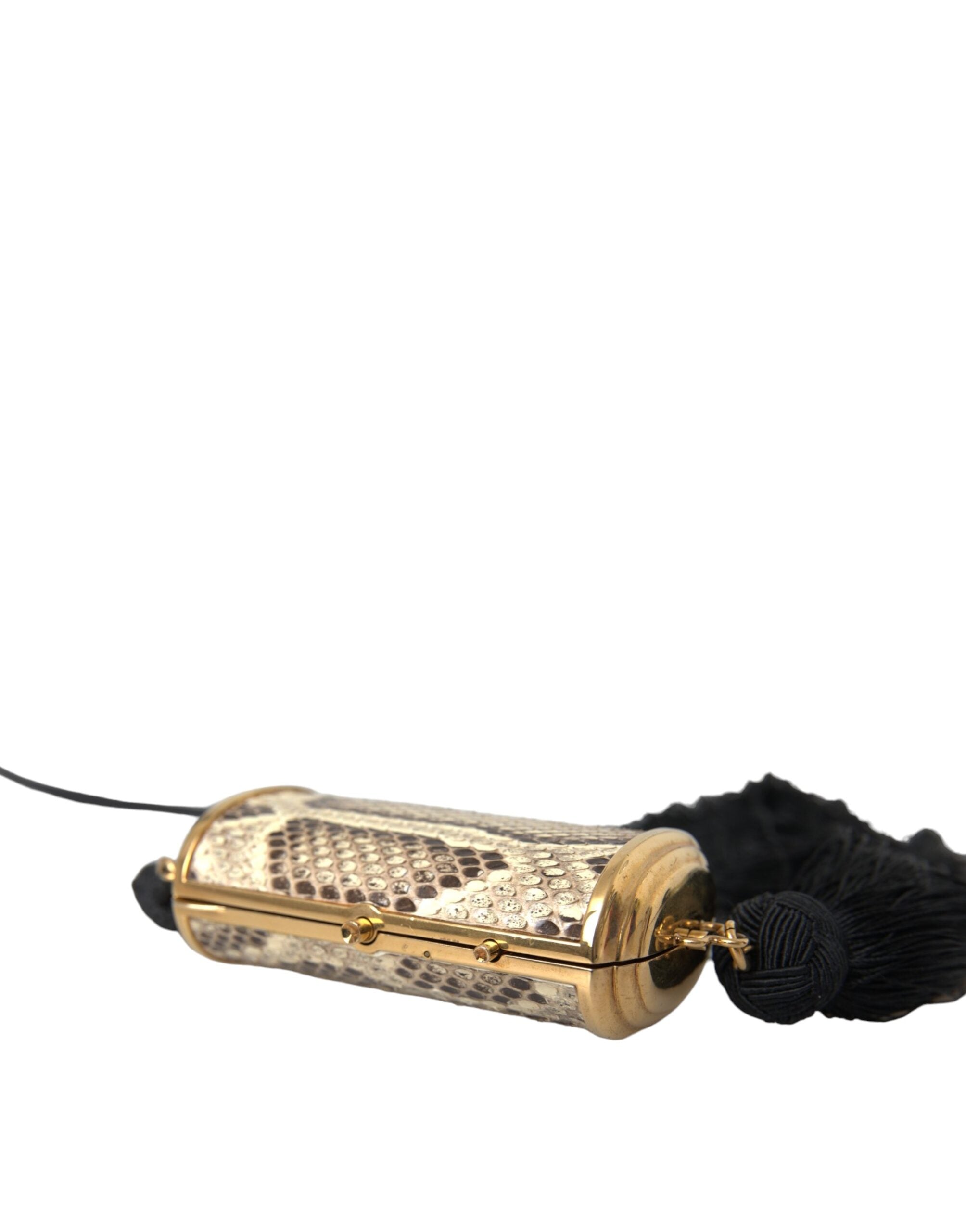 Dolce & Gabbana Beige Exotic Leather Mini Mirror Tassel Make Up Holder Bag - Lusso Punto
