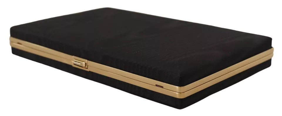 Dolce & Gabbana Black Silk Gold Frame Clutch Evening Party Purse Bag - Lusso Punto