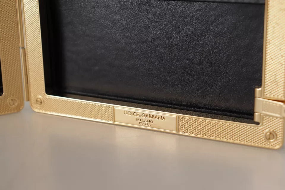 Dolce & Gabbana Black Silk Gold Frame Clutch Evening Party Purse Bag - Lusso Punto
