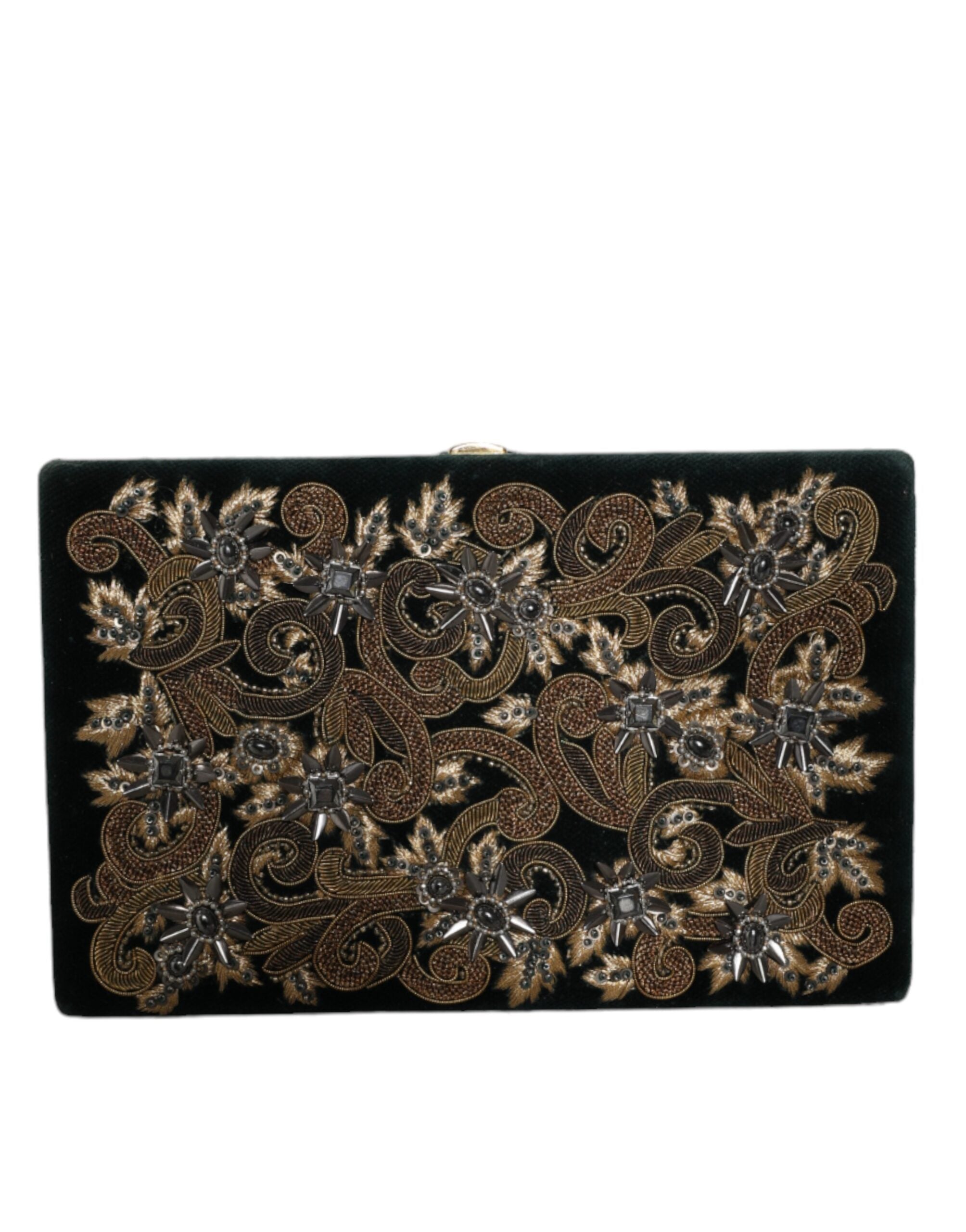 Dolce & Gabbana Black Velvet Gold Frame Clutch Evening Party Purse Bag - Lusso Punto