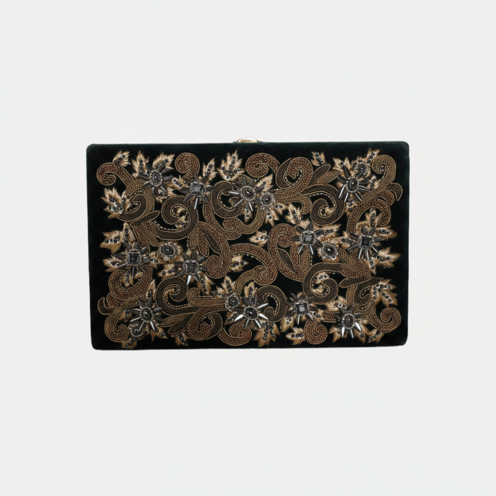 Dolce & Gabbana Black Velvet Gold Frame Clutch Evening Party Purse Bag - Lusso Punto