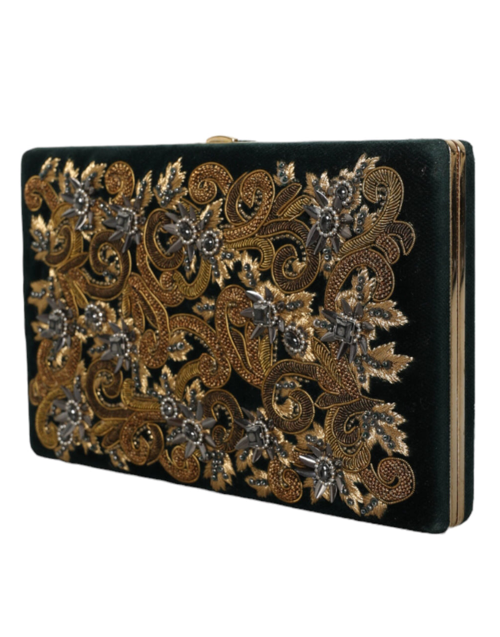 Dolce & Gabbana Black Velvet Gold Frame Clutch Evening Party Purse Bag - Lusso Punto
