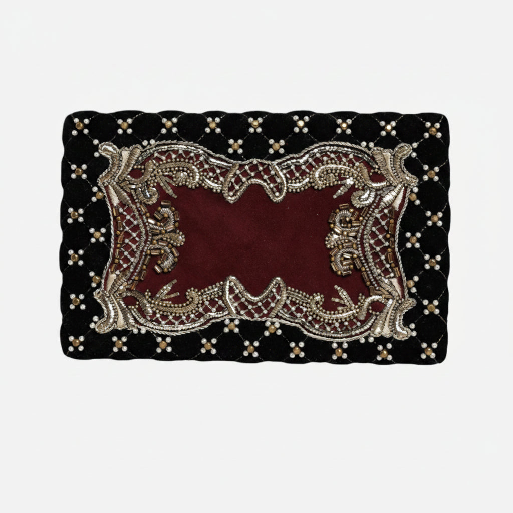 Dolce & Gabbana Bordeaux Black Velvet Gold Frame Clutch Evening Purse Bag - Lusso Punto