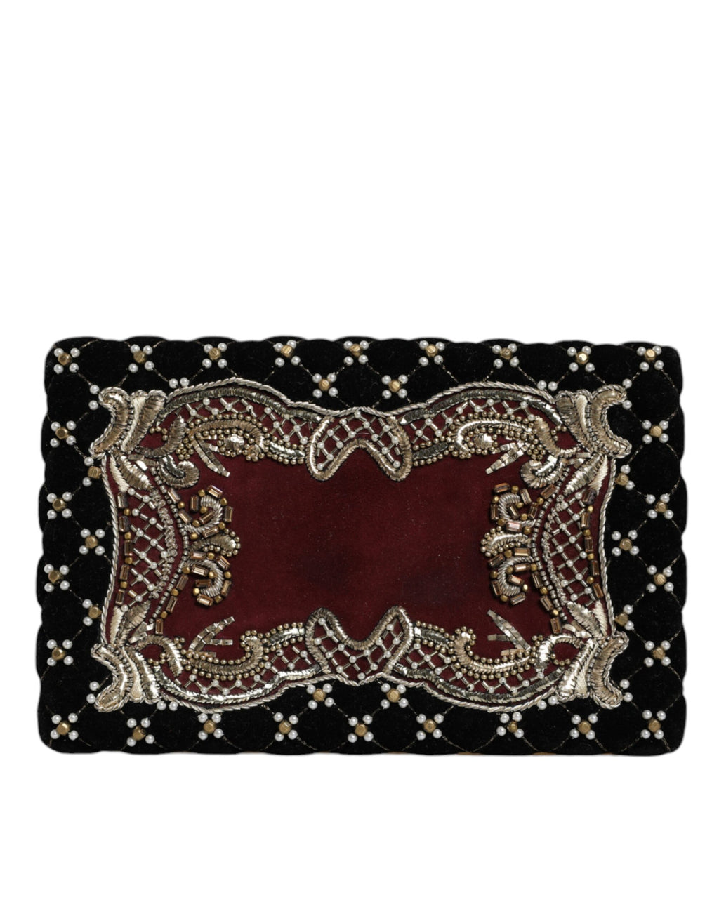 Dolce & Gabbana Bordeaux Black Velvet Gold Frame Clutch Evening Purse Bag - Lusso Punto