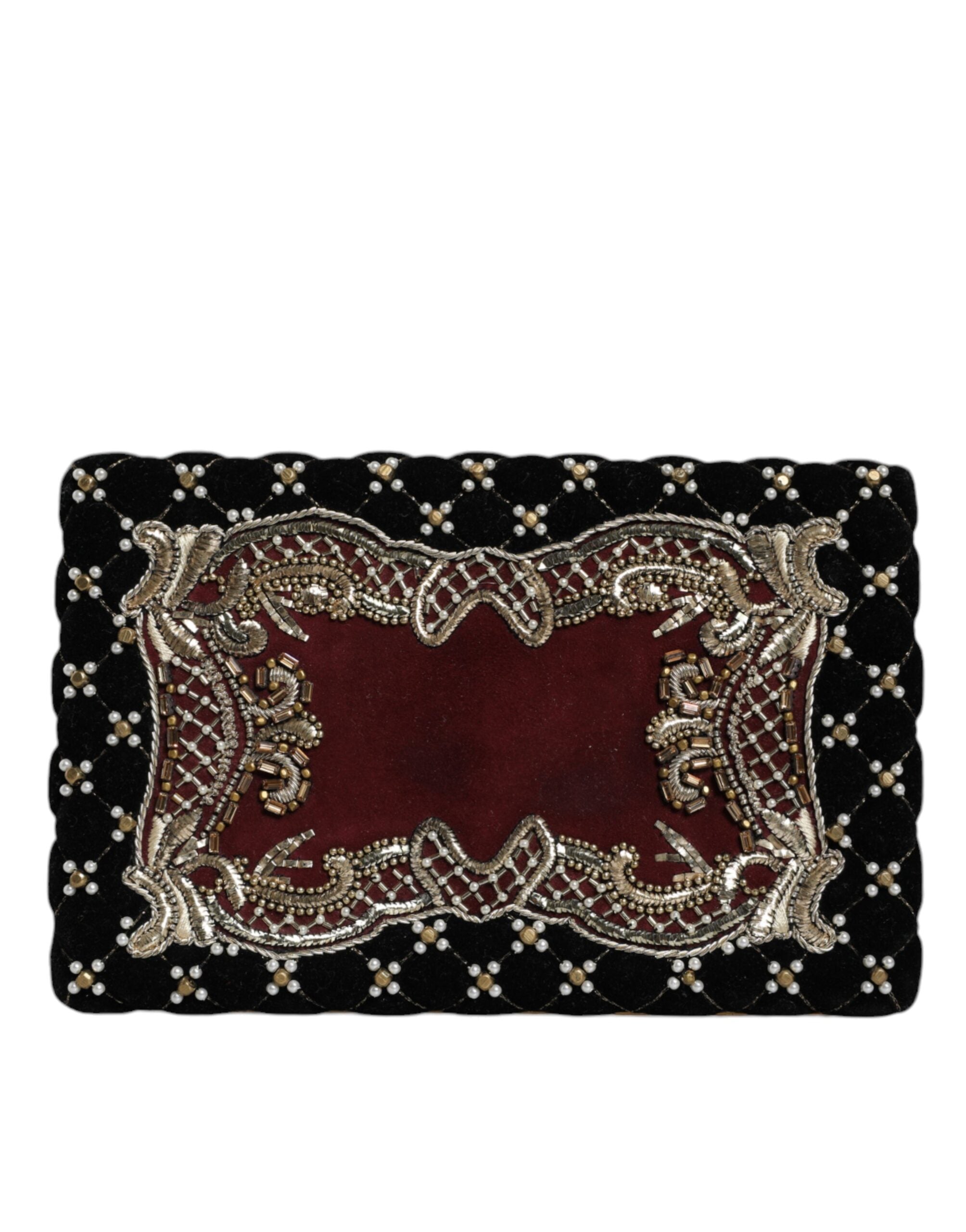 Dolce & Gabbana Bordeaux Black Velvet Gold Frame Clutch Evening Purse Bag - Lusso Punto