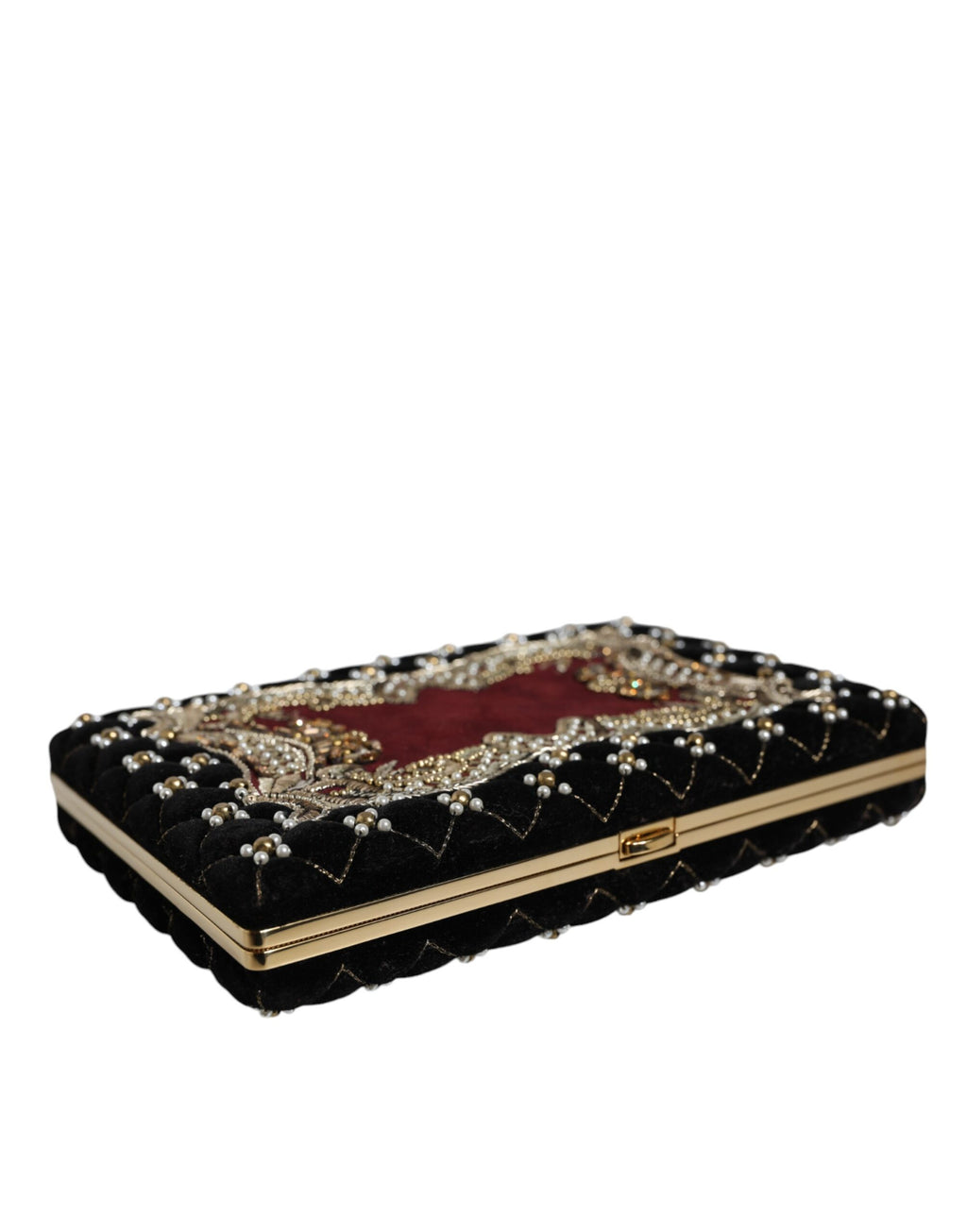 Dolce & Gabbana Bordeaux Black Velvet Gold Frame Clutch Evening Purse Bag - Lusso Punto